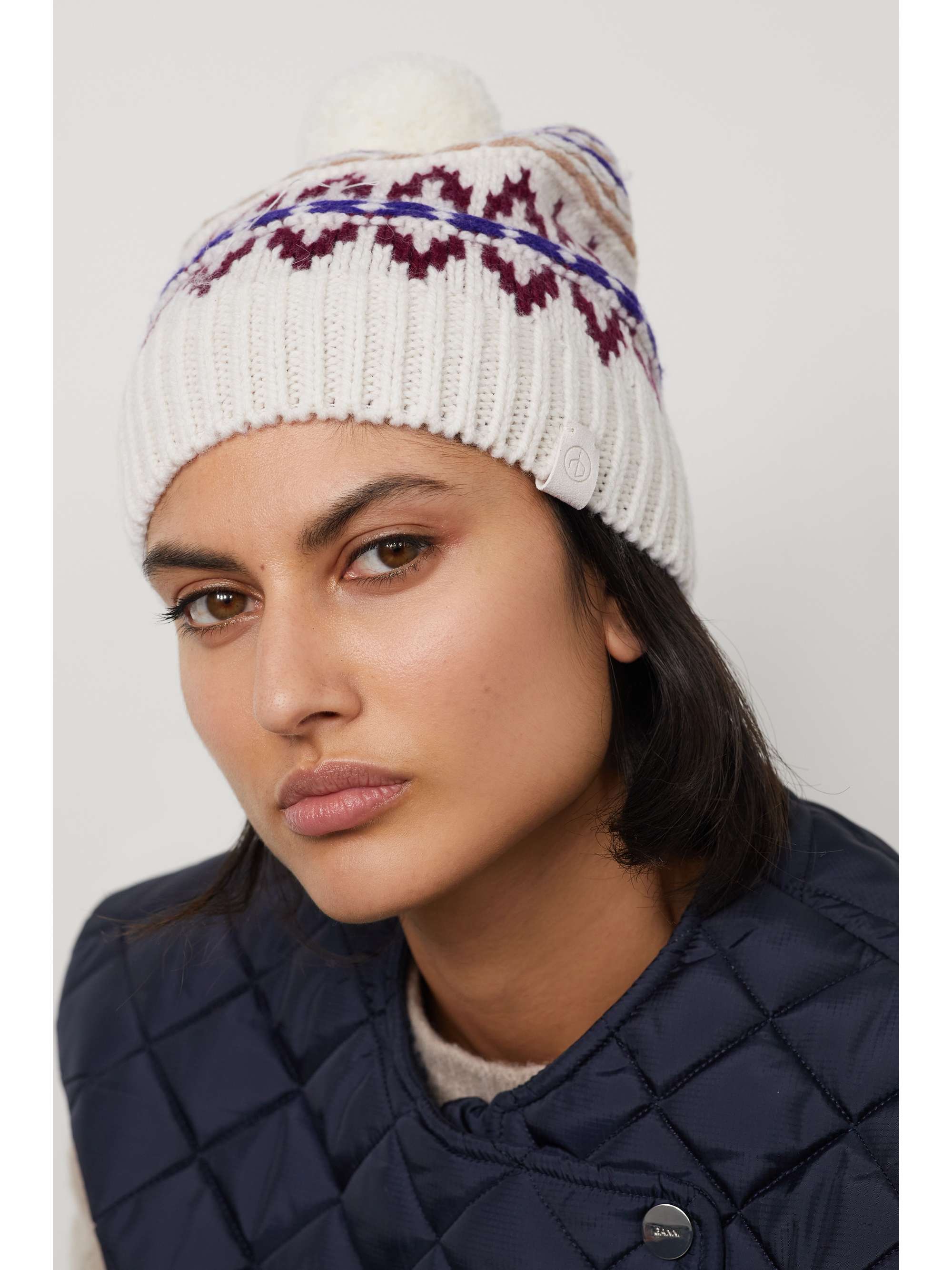 White Pompom-embellished Fair Isle wool 