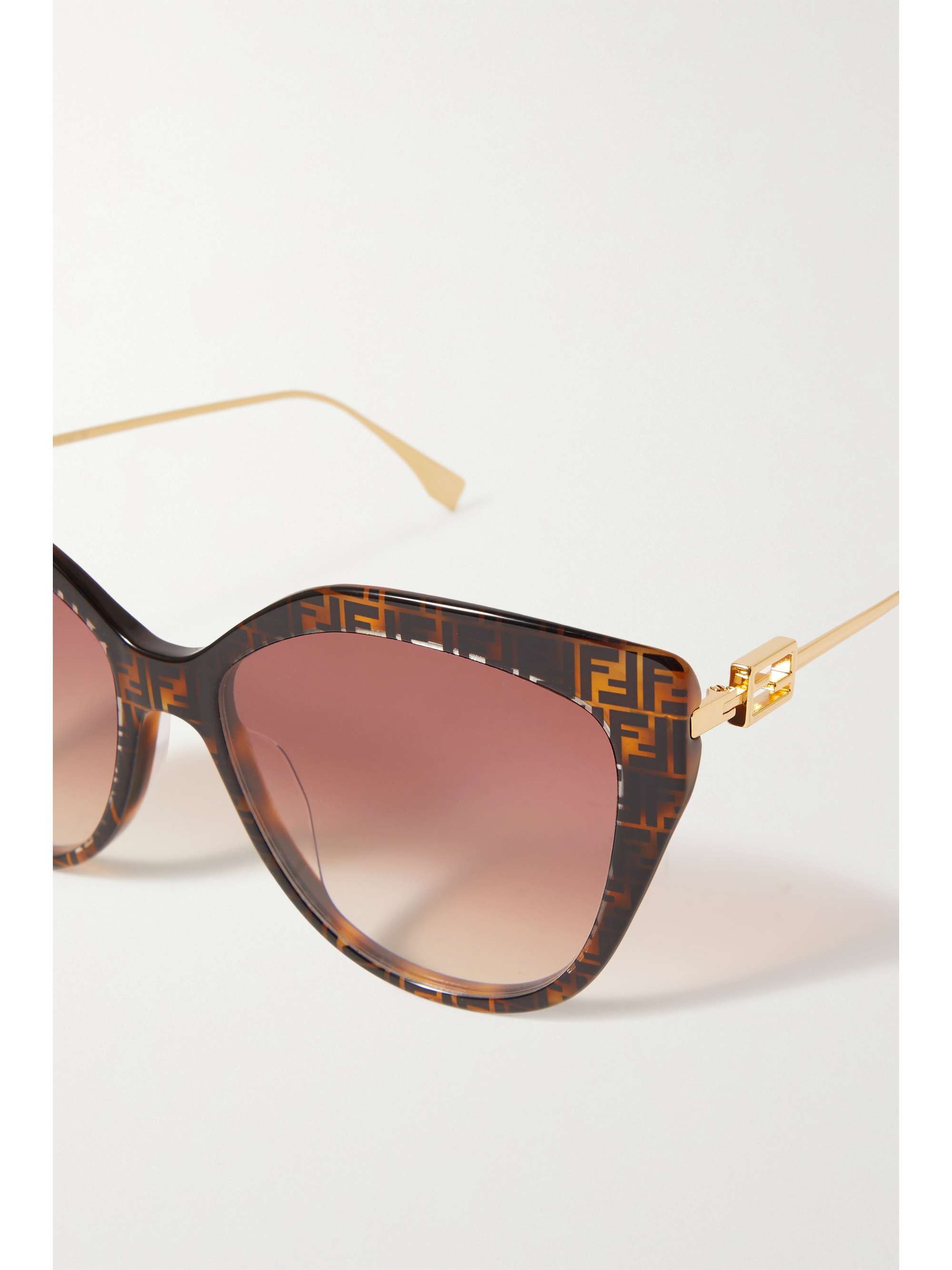 FENDI EYEWEAR Cat-eye printed tortoiseshell acetate and gold-tone sunglasses