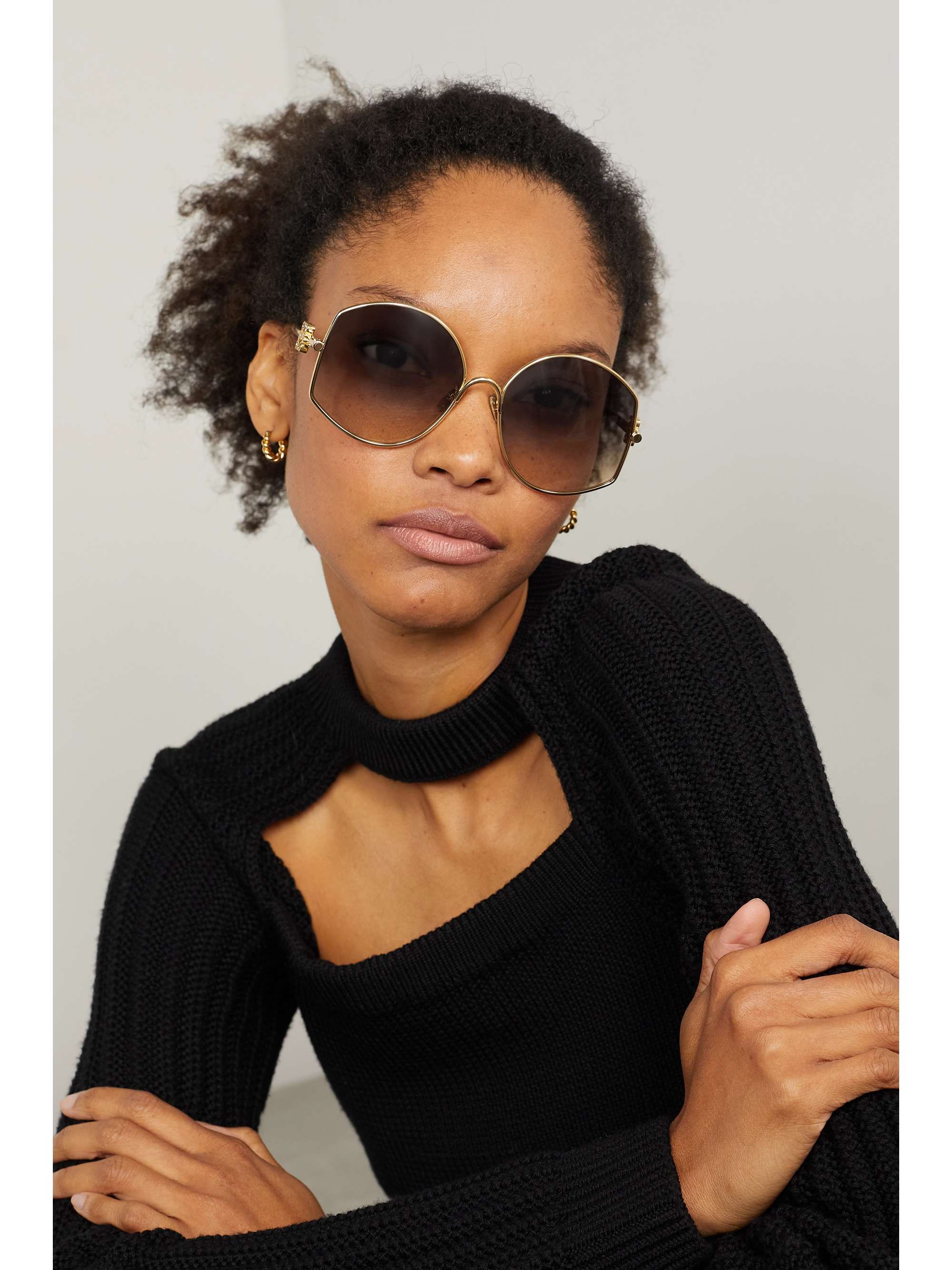 LOEWE EYEWEAR Oversized round-frame gold-tone sunglasses