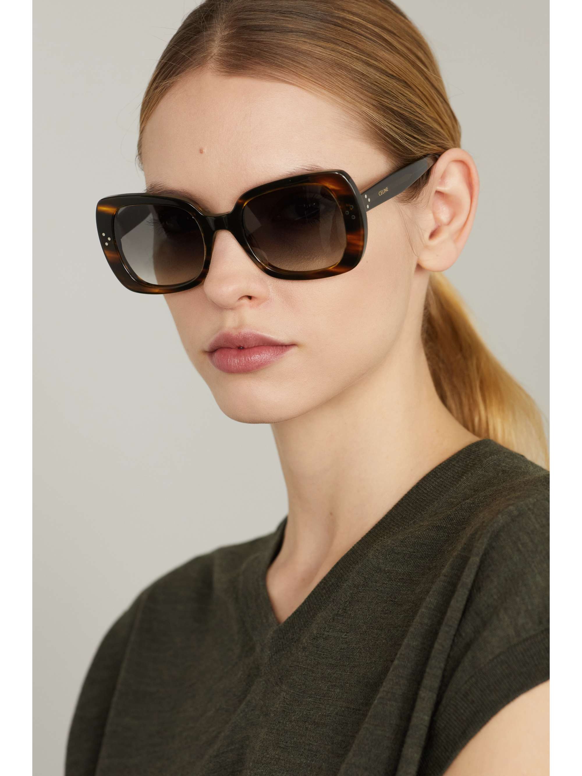 CELINE EYEWEAR Square-frame tortoiseshell acetate sunglasses