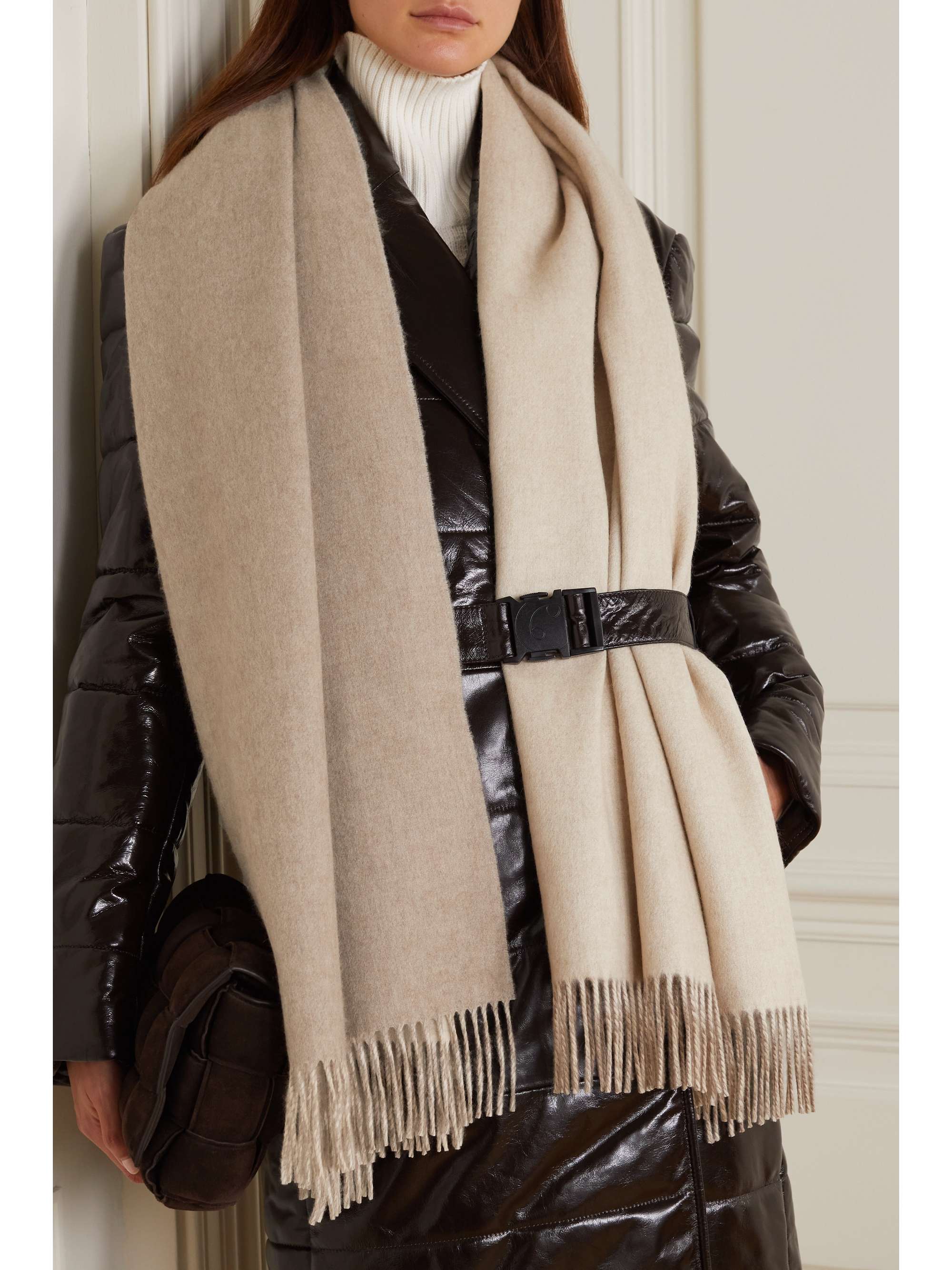 JOHNSTONS OF ELGIN + NET SUSTAIN fringed reversible cashmere scarf
