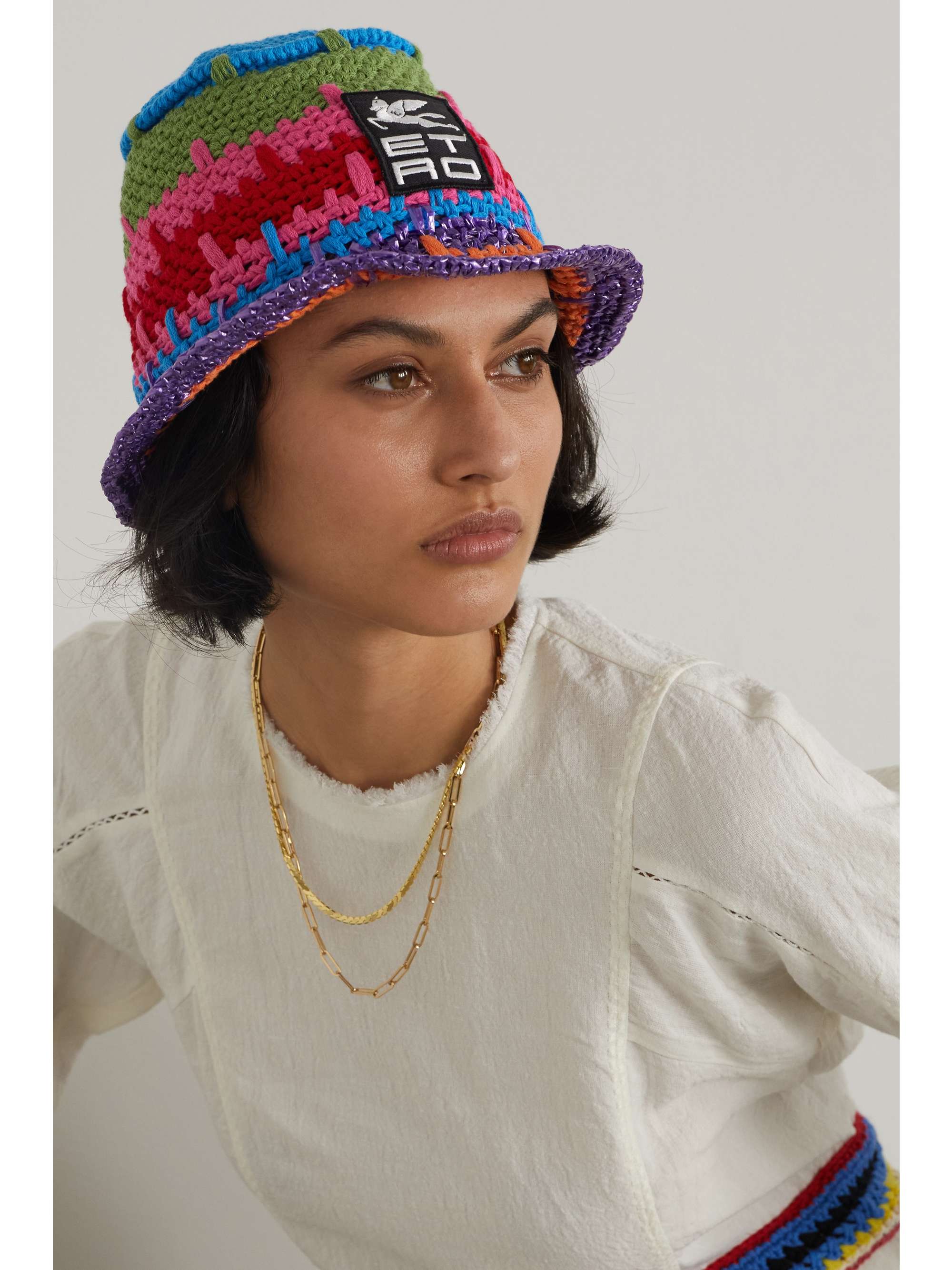 ETRO Appliquéd crocheted cotton-blend bucket hat