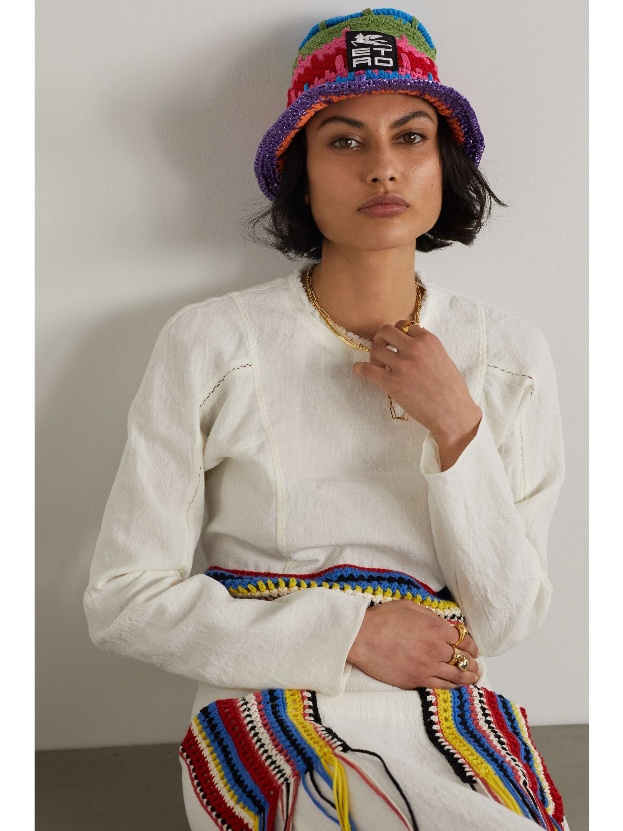 ETRO Appliquéd crocheted cotton-blend bucket hat