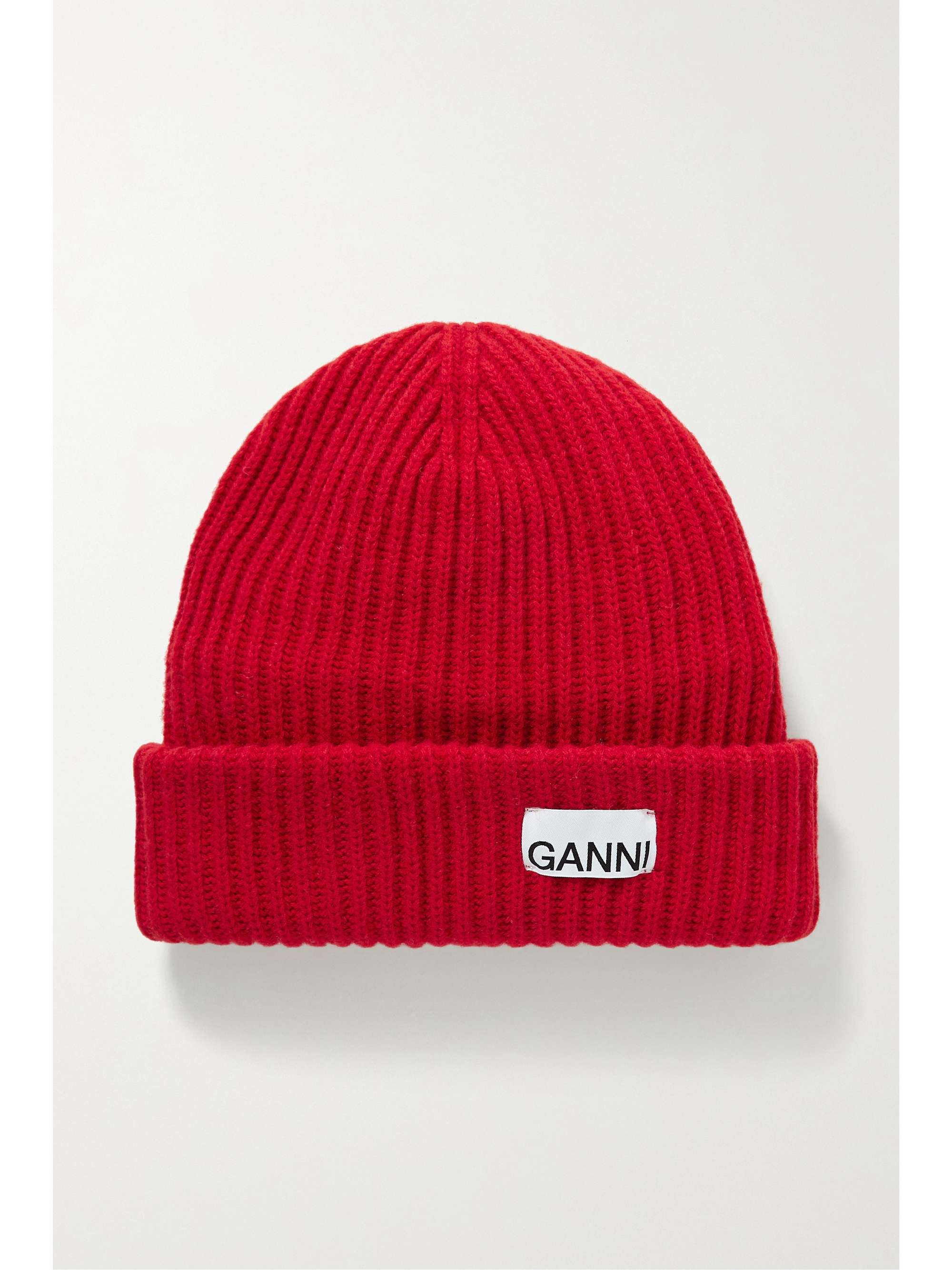 Red Ribbed recycled wool-blend beanie 