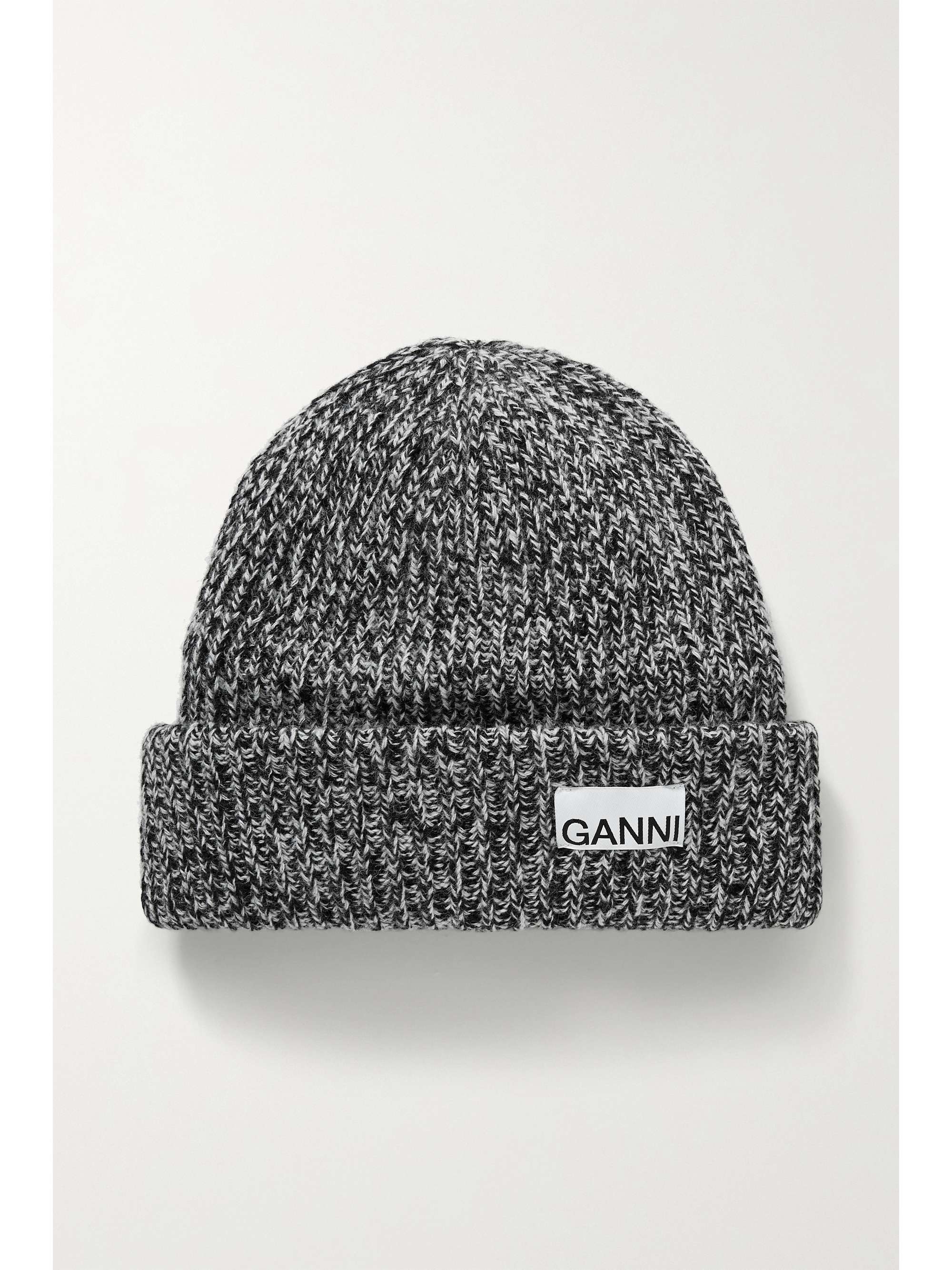 Gray Ribbed recycled wool-blend beanie 