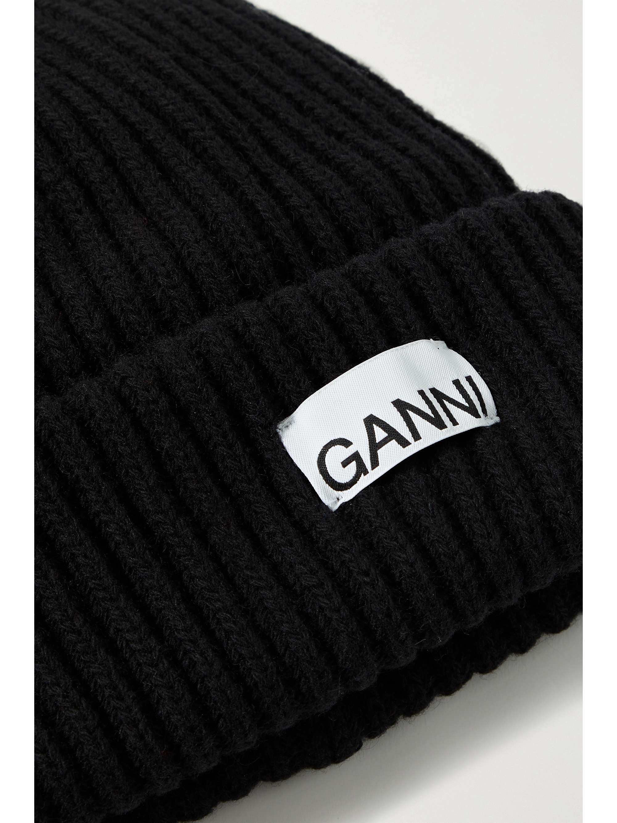GANNI Ribbed recycled wool-blend beanie