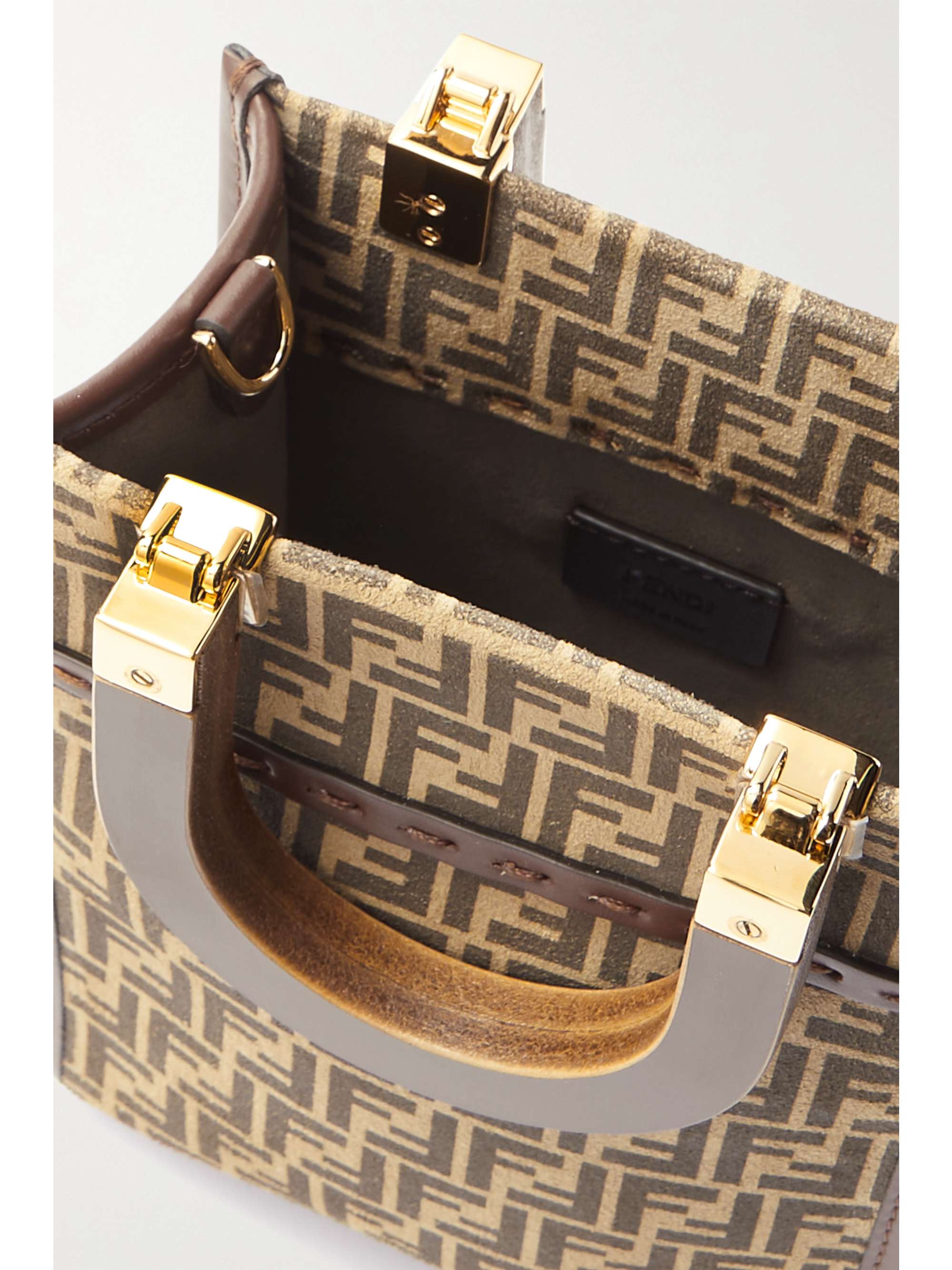 FENDI Sunshine Shopper 皮革边饰印花绒面革迷你手提包