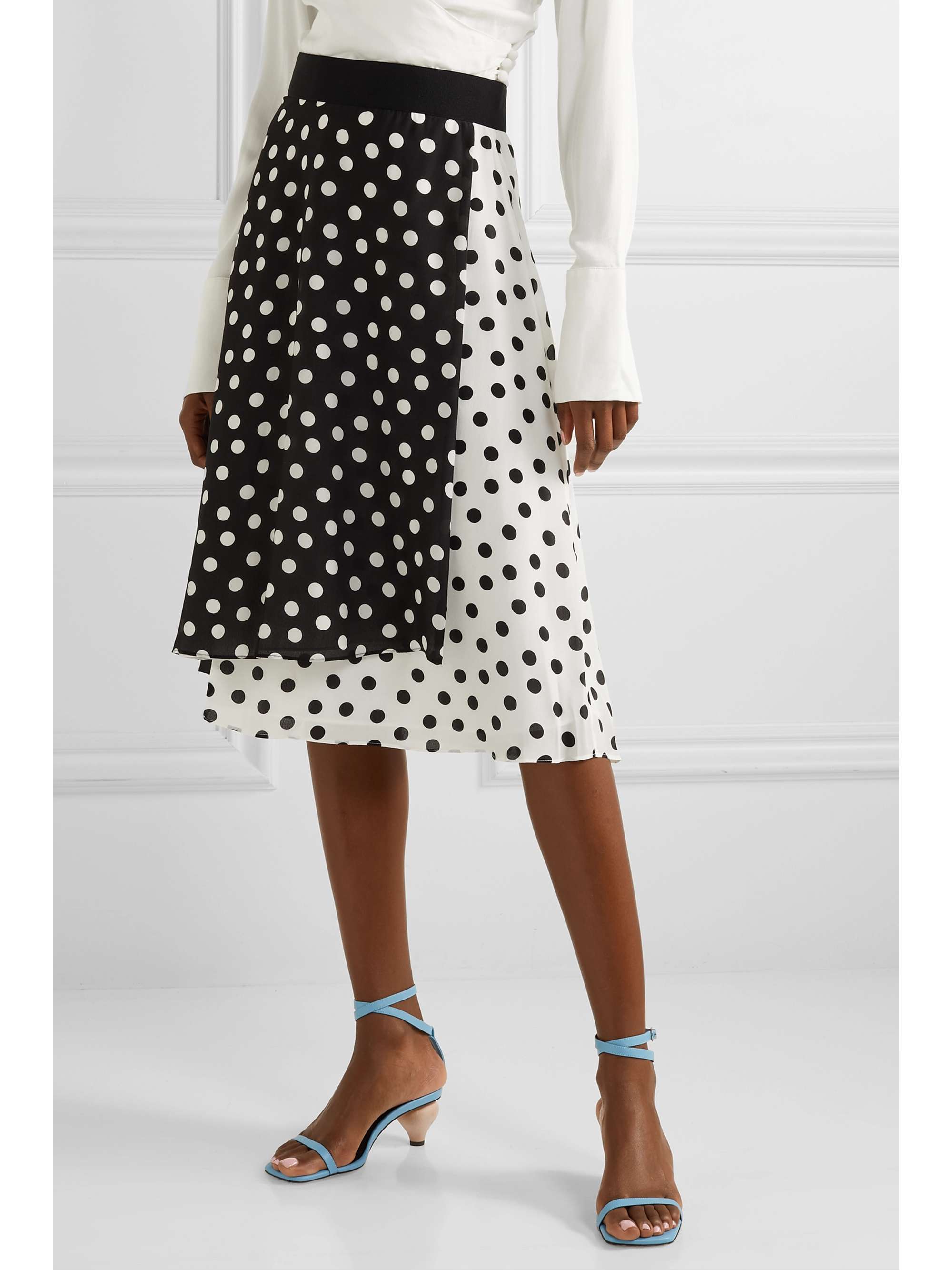 ALICE + OLIVIA Nanette wrap-effect polka-dot silk crepe de chine midi skirt