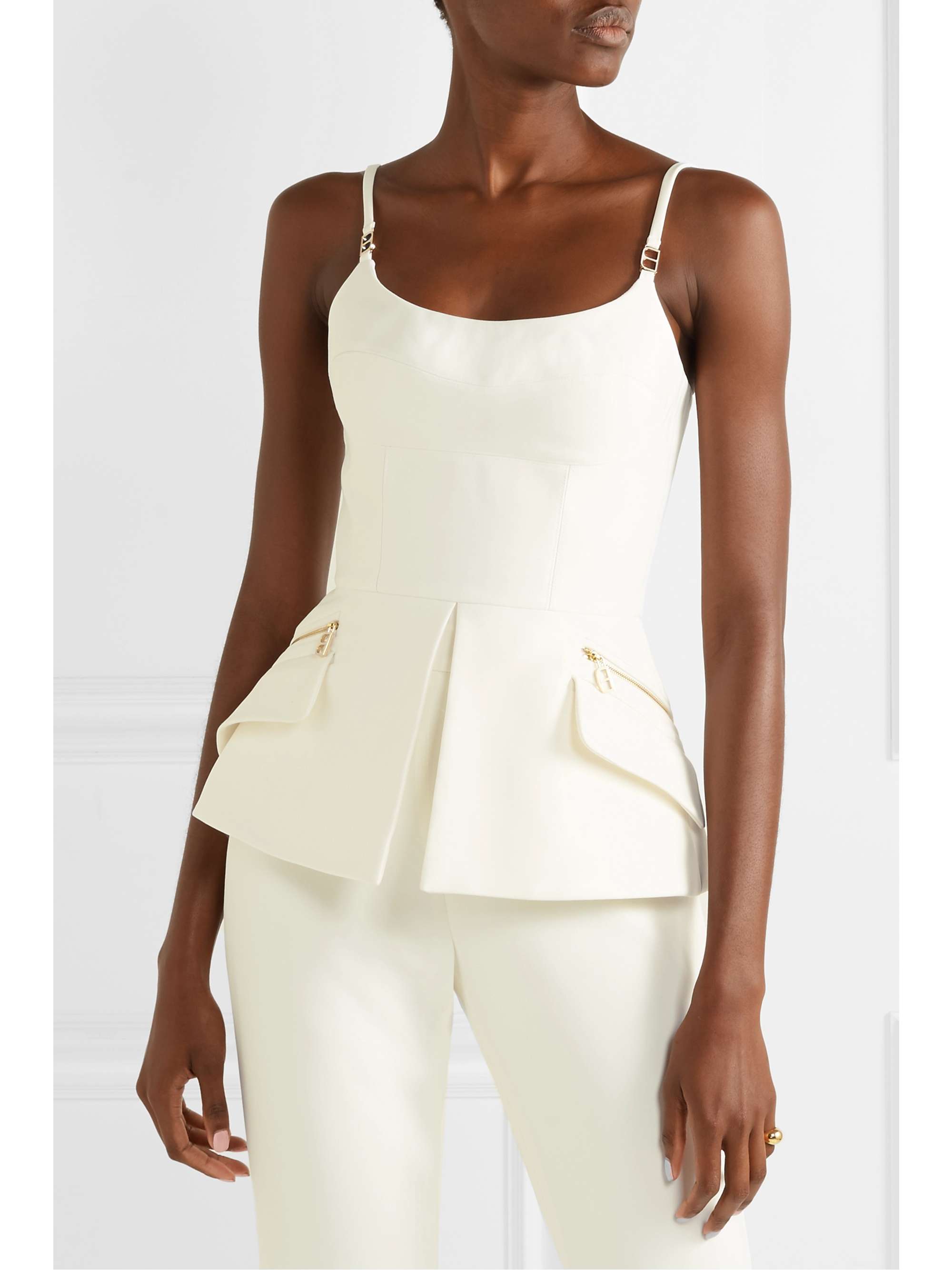 BRANDON MAXWELL Cotton-twill peplum bustier top