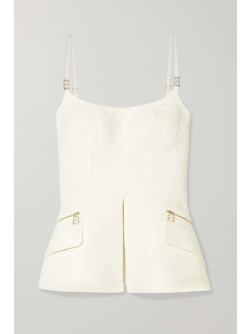 Brandon Maxwell Cotton-twill Peplum Bustier Top
