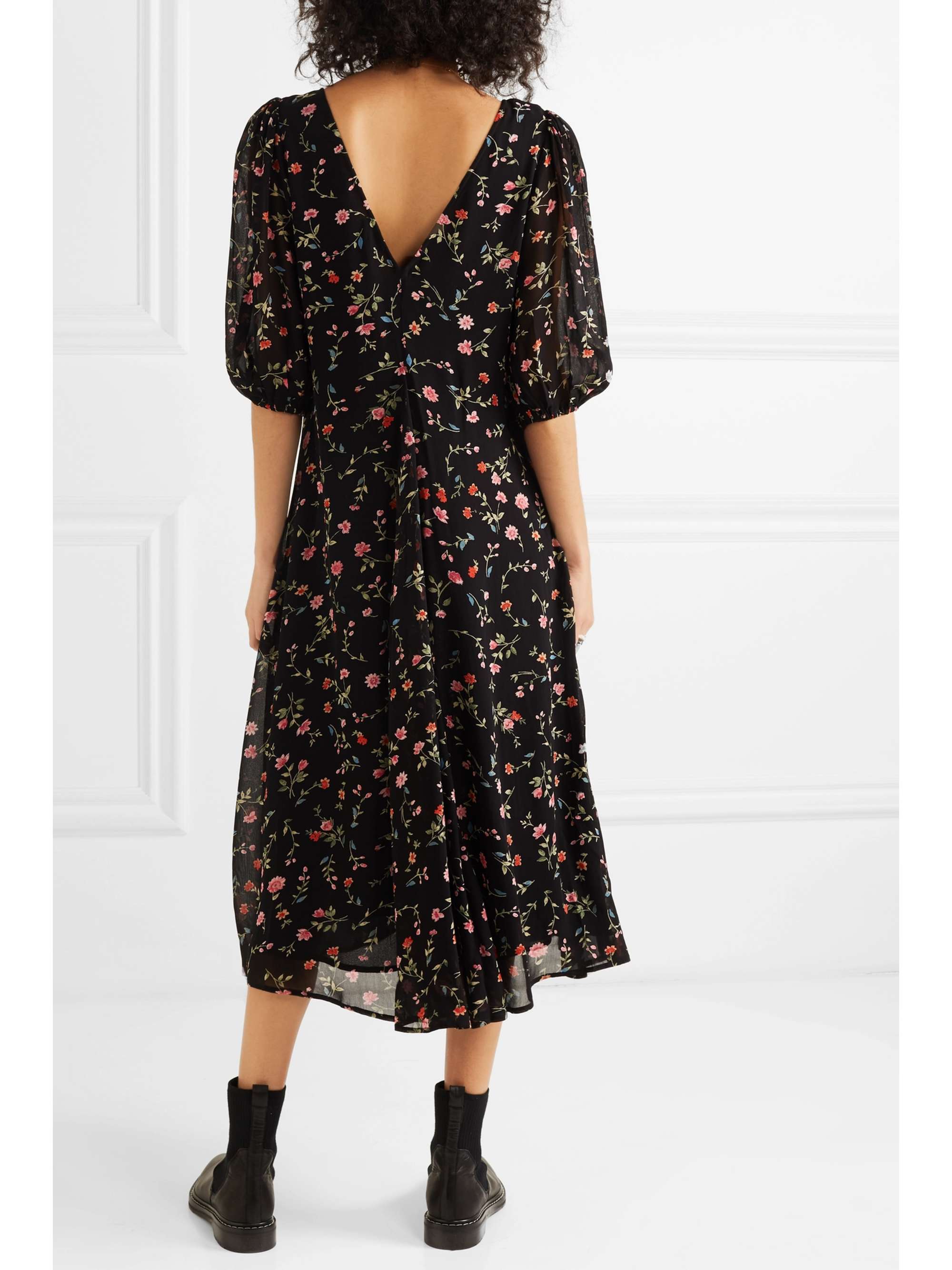 GANNI Elm floral-print georgette midi dress
