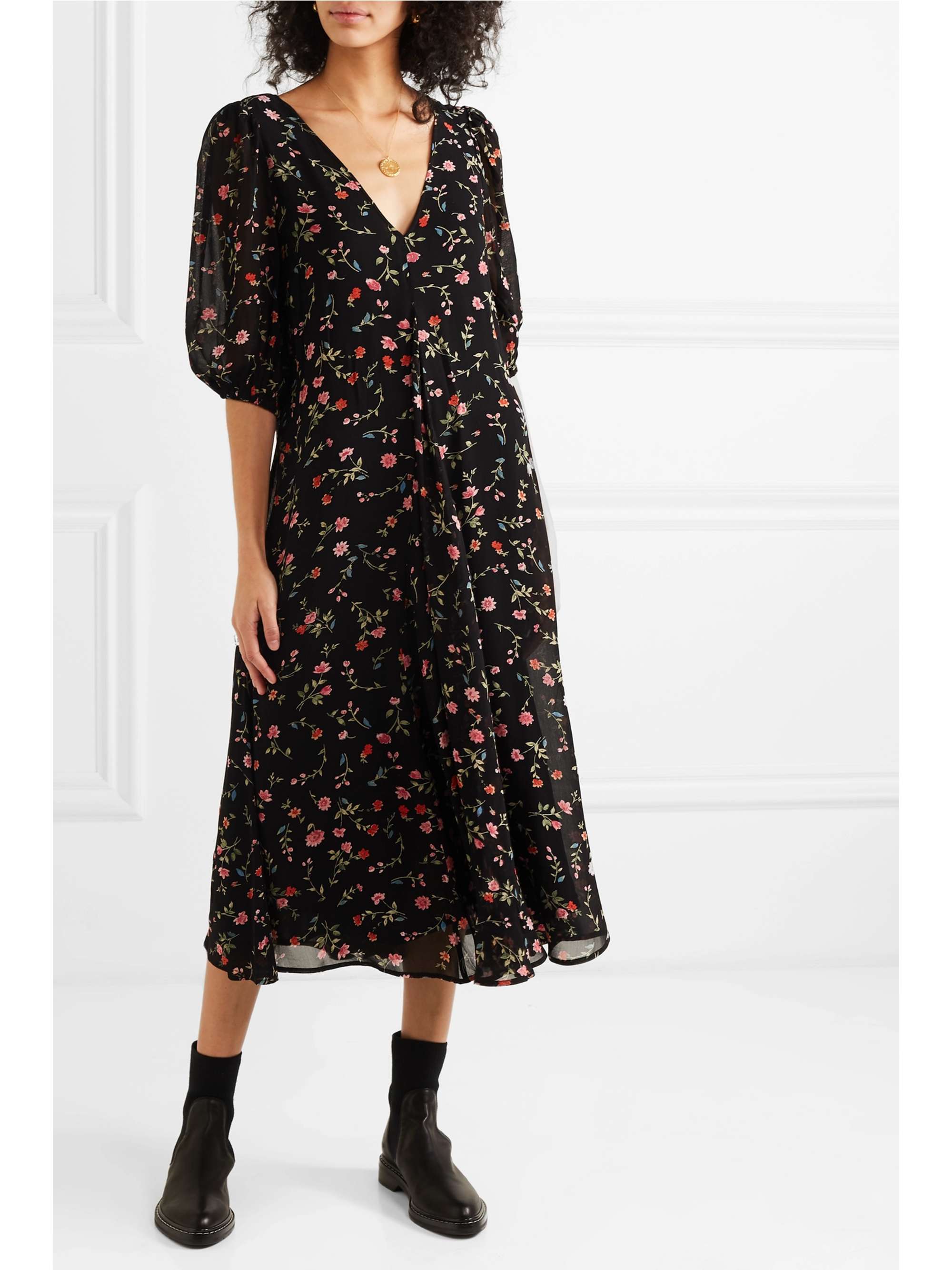 GANNI Elm floral-print georgette midi dress