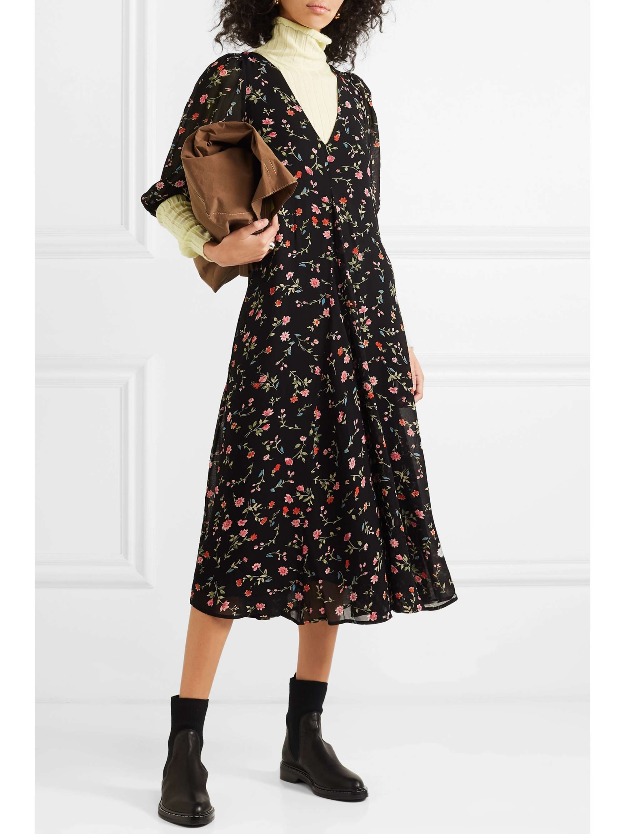 GANNI Elm floral-print georgette midi dress