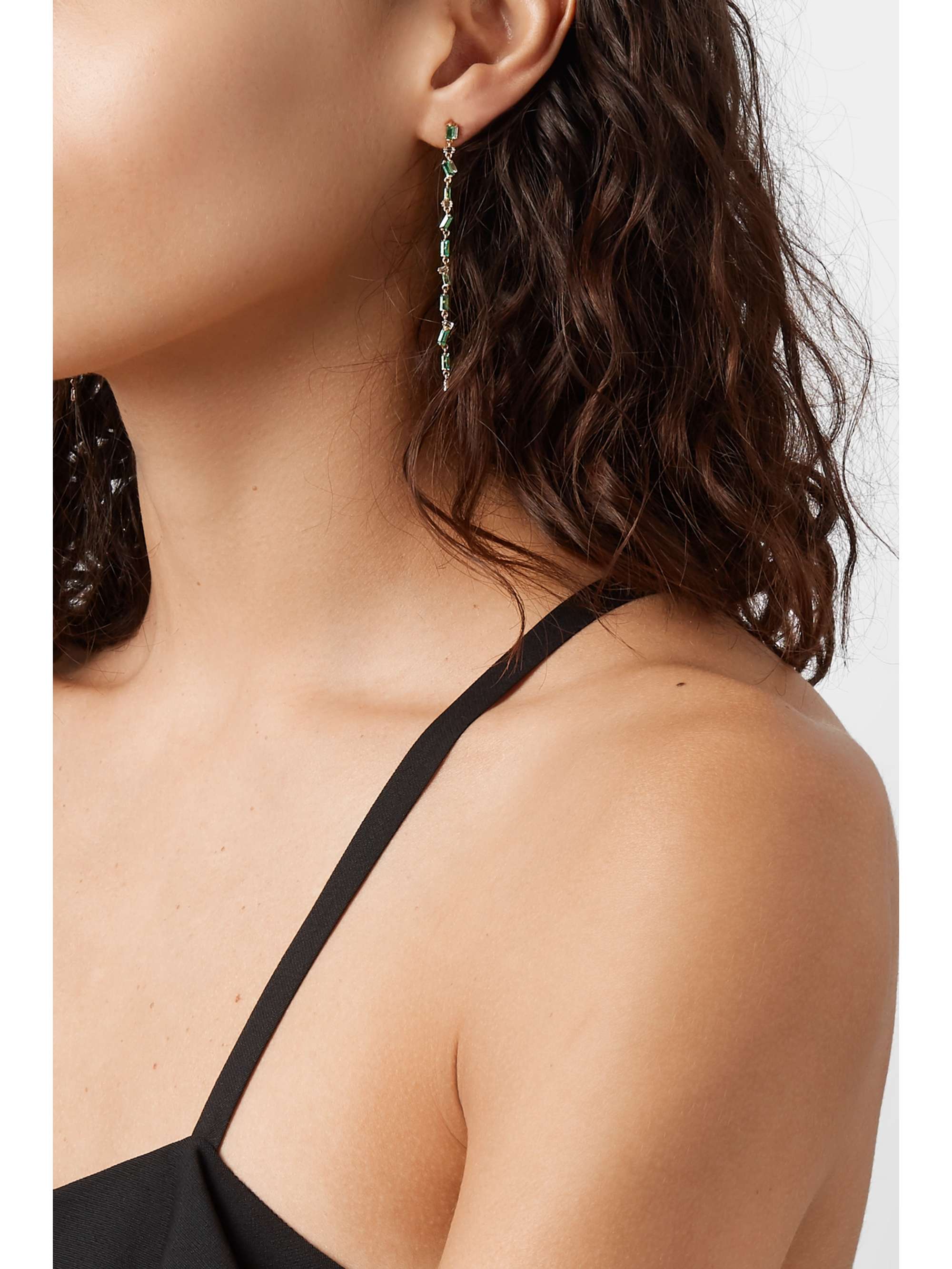 SUZANNE KALAN 18-karat gold, emerald and diamond earrings