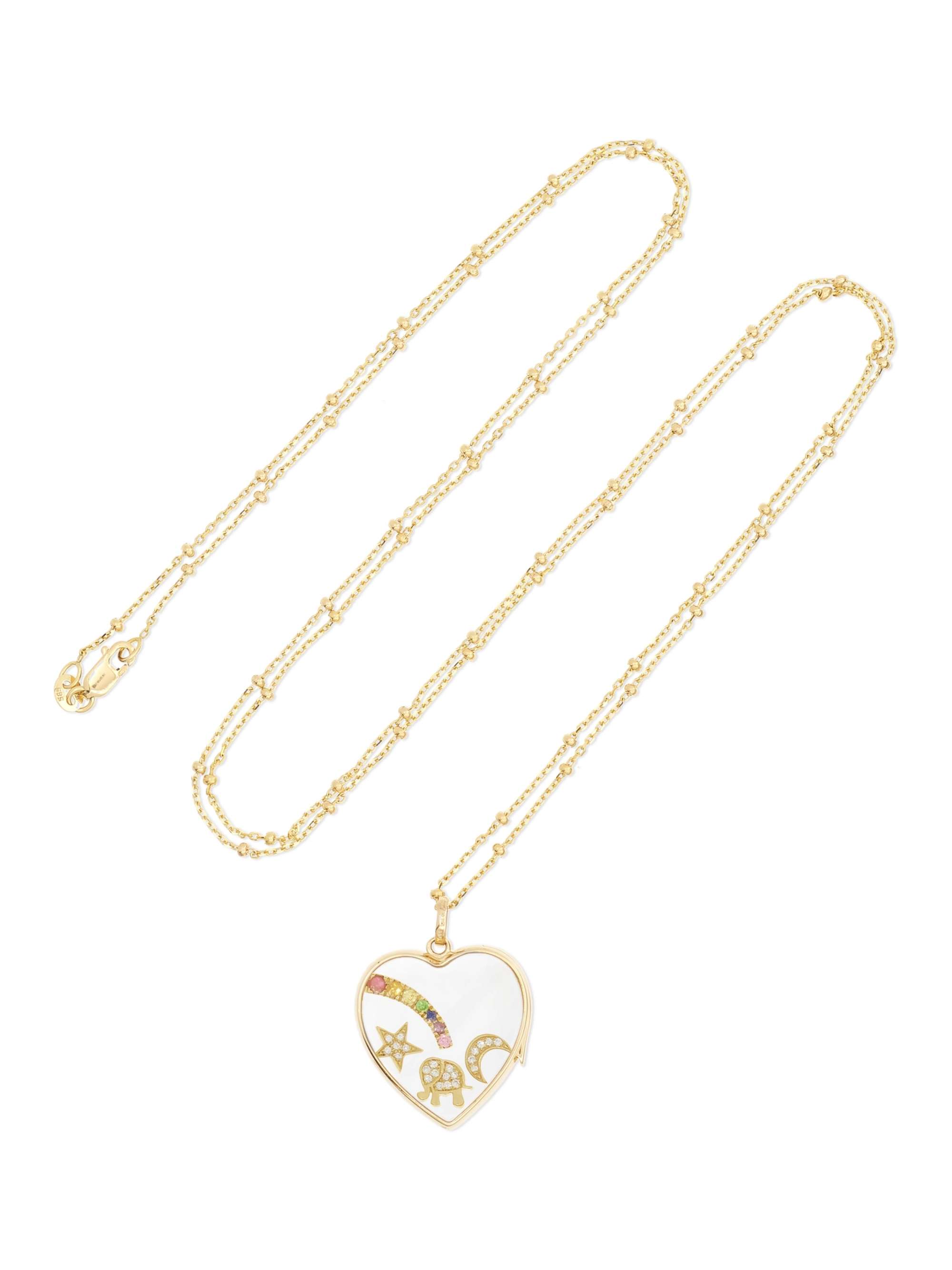 LOQUET Send a Kiss 18-karat yellow and white gold diamond and sapphire charms