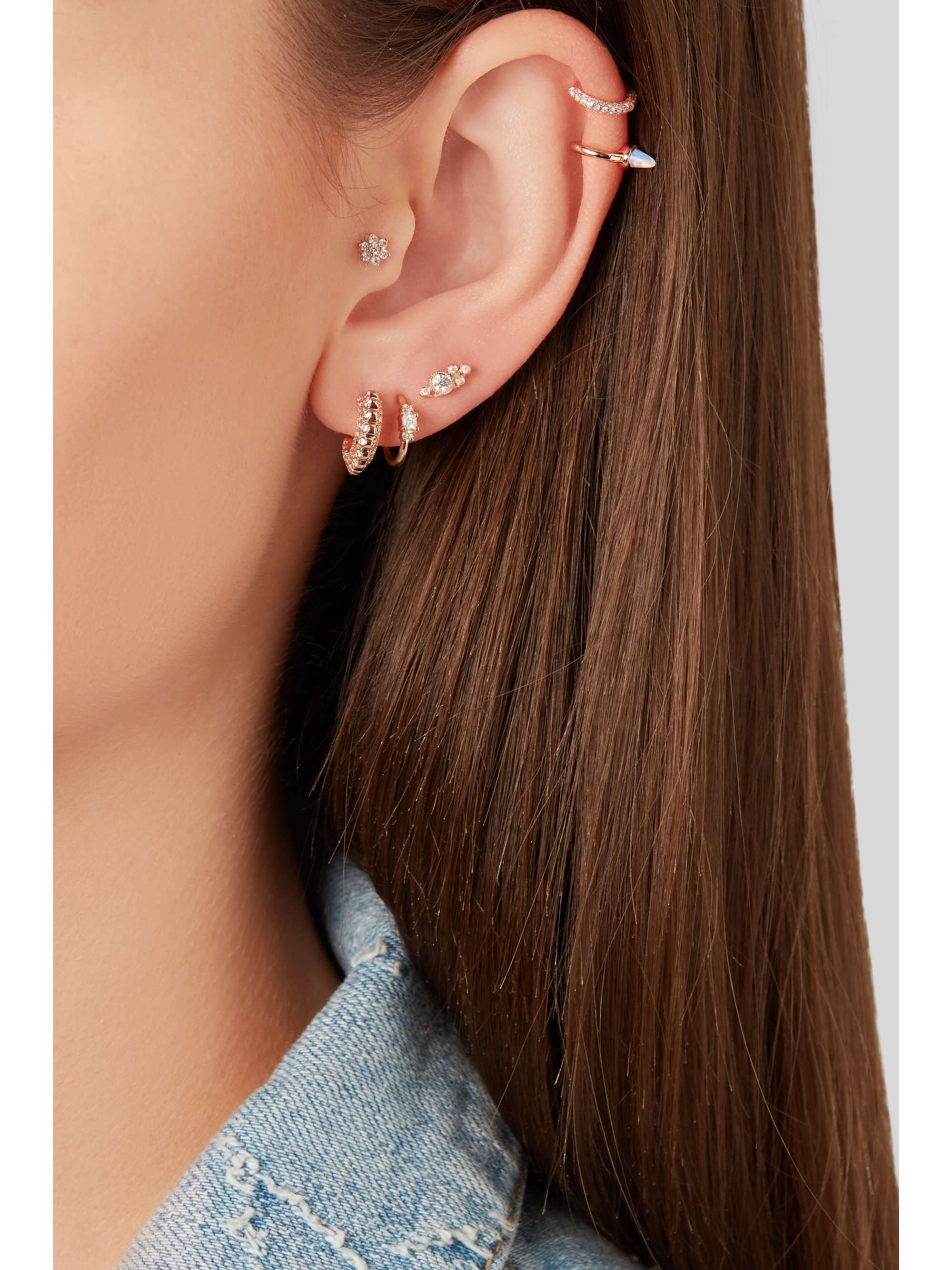 MARIA TASH 14-karat rose gold opal hoop earring