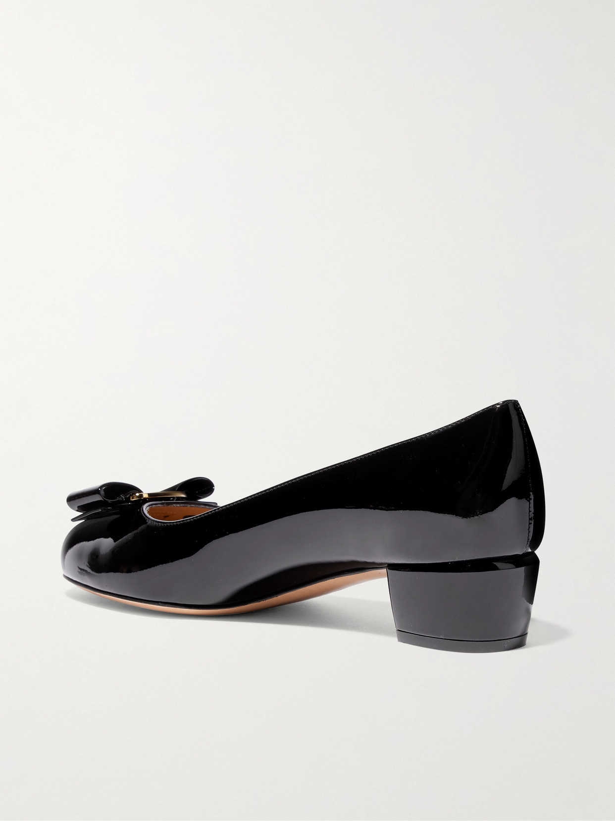 Shop Ferragamo Vara Bow-embellished Patent-leather Pumps In Black