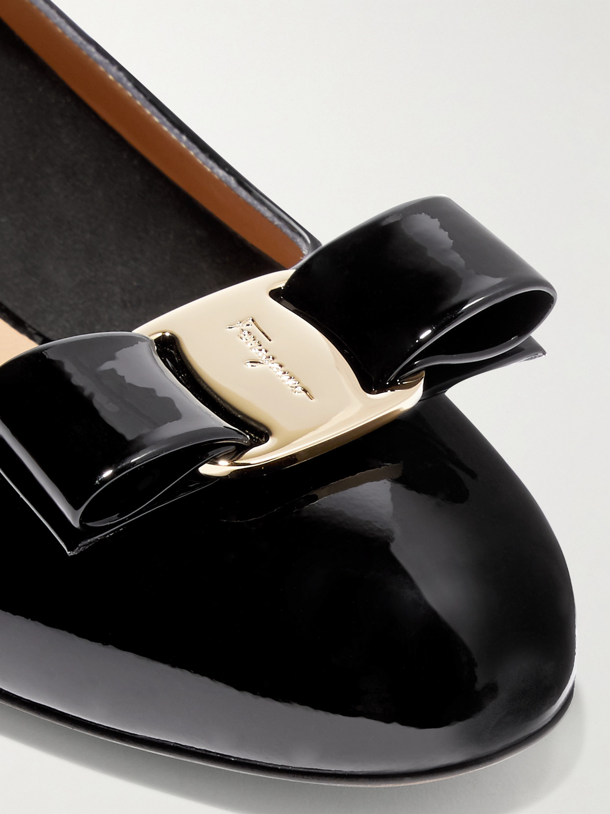 Shop Ferragamo Vara Bow-embellished Patent-leather Pumps In Black