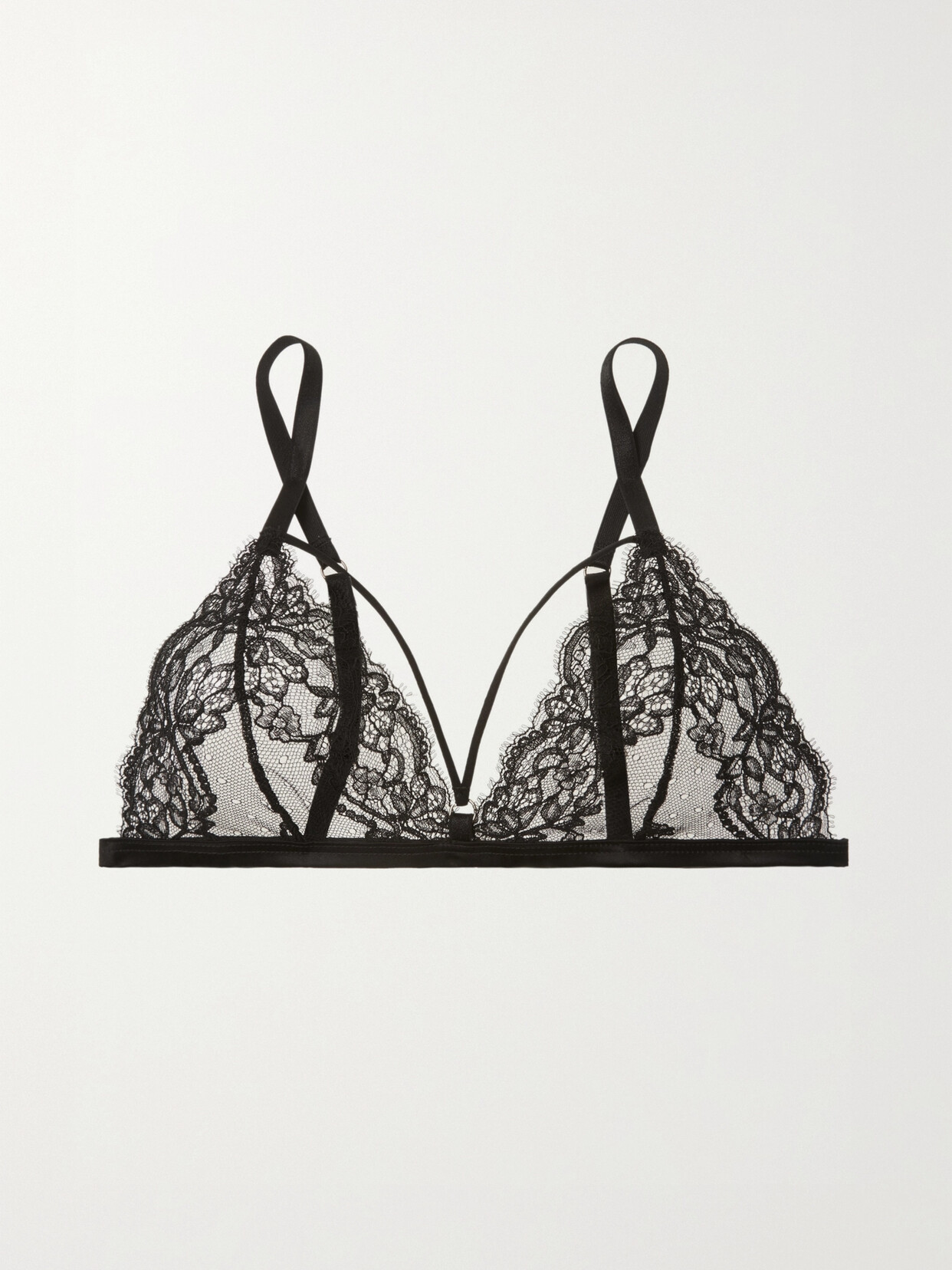 Coco de Mer Seraphine Leavers Lace, Tulle And Satin Soft-cup Triangle Bra - Black