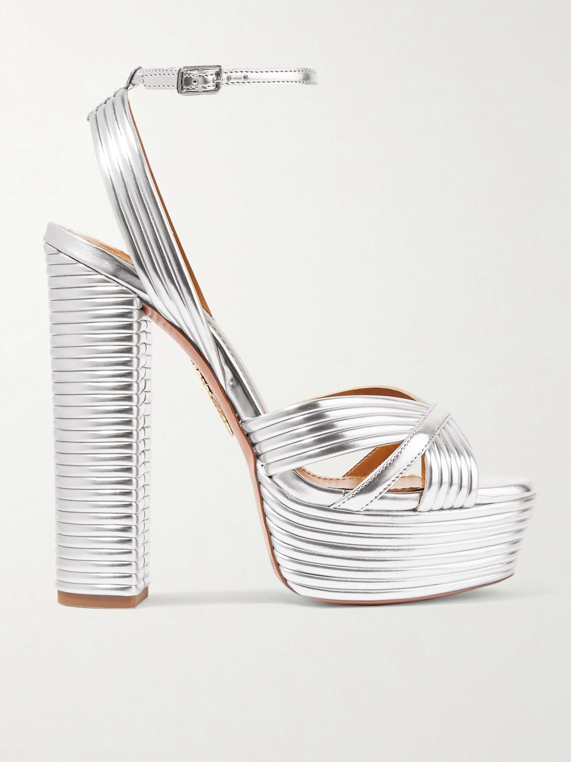 AQUAZZURA Sundance 140 metallic leather platform sandals | NET-A-PORTER