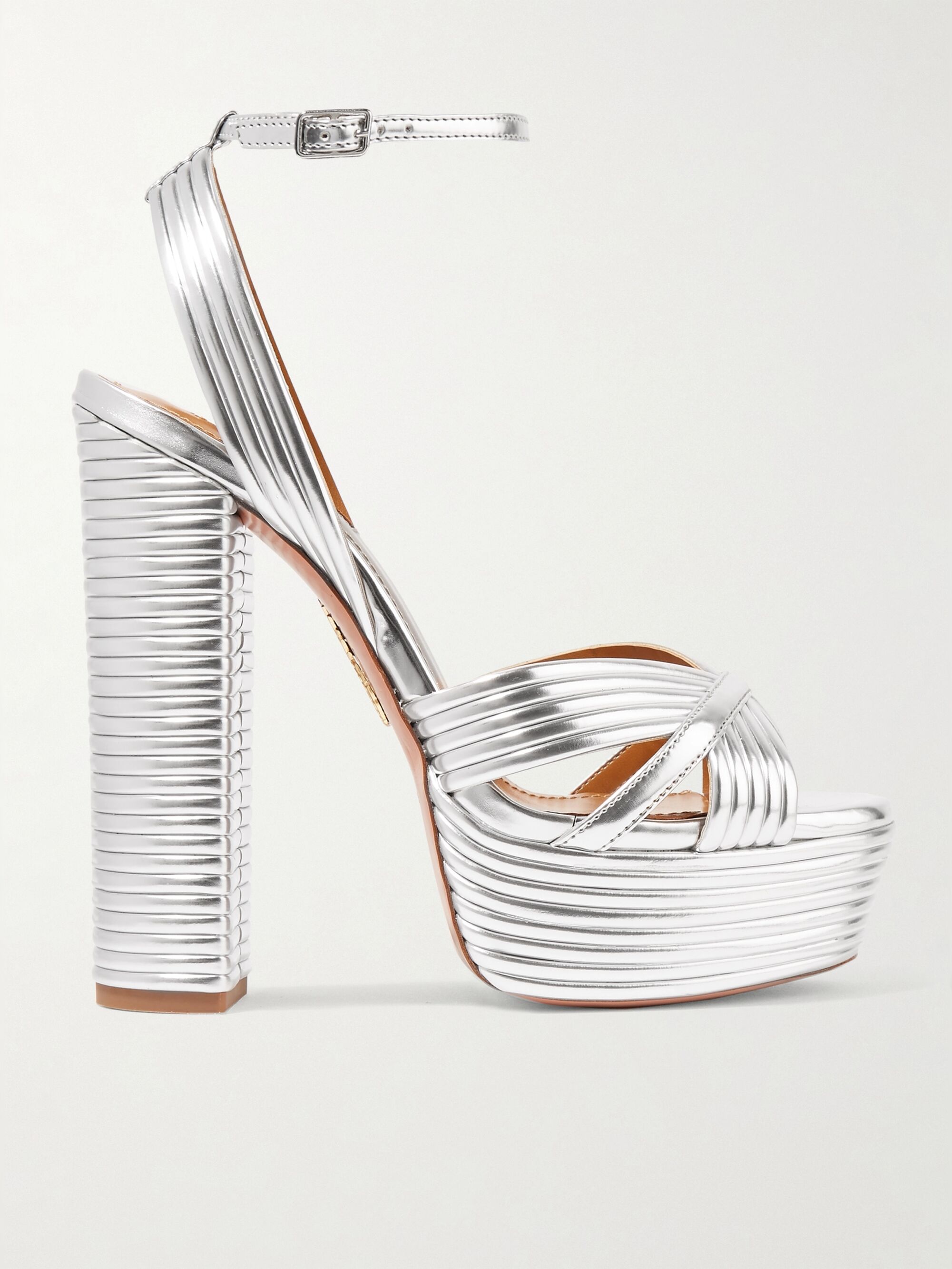 Buy > metallic silver platform heels > in stock