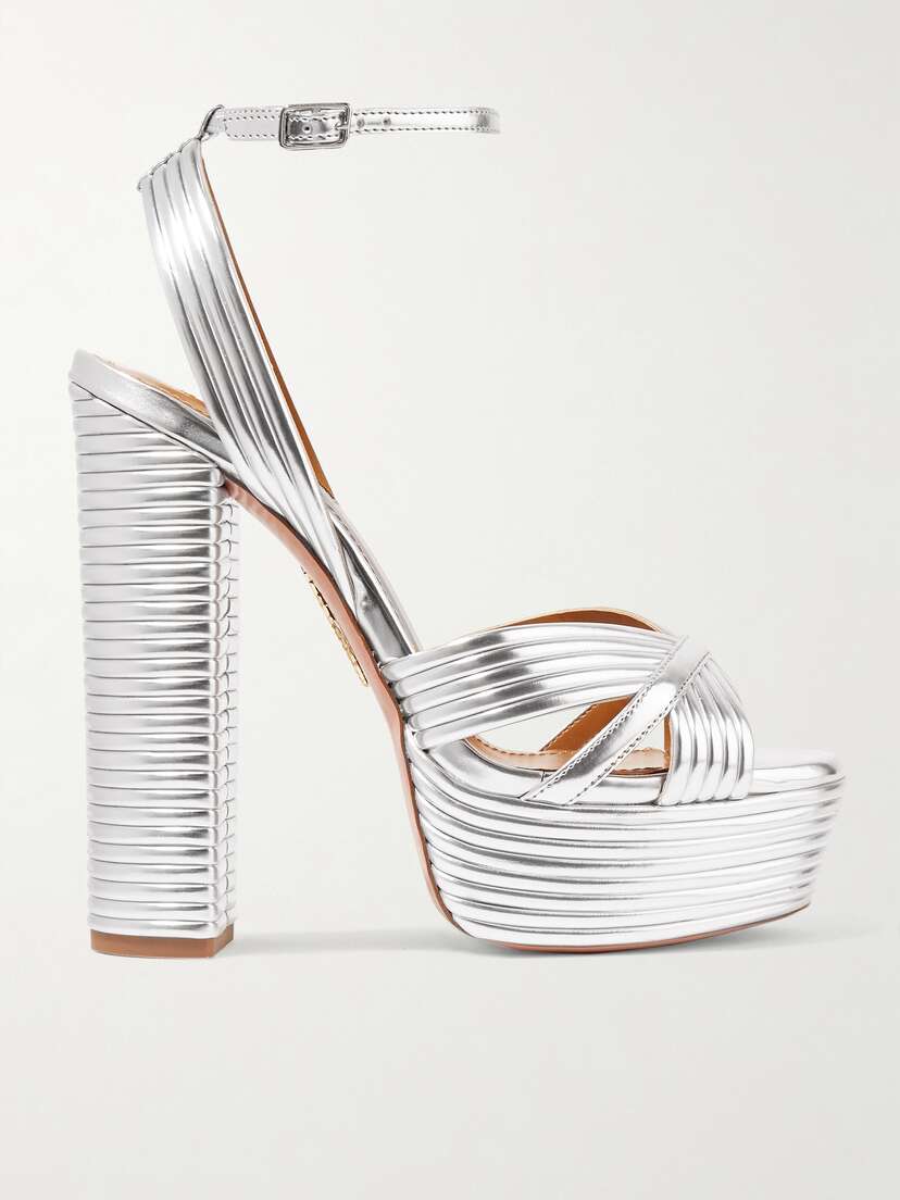 Aquazzura Sundance 140 Metallic Vegan Leather Platform Sandals