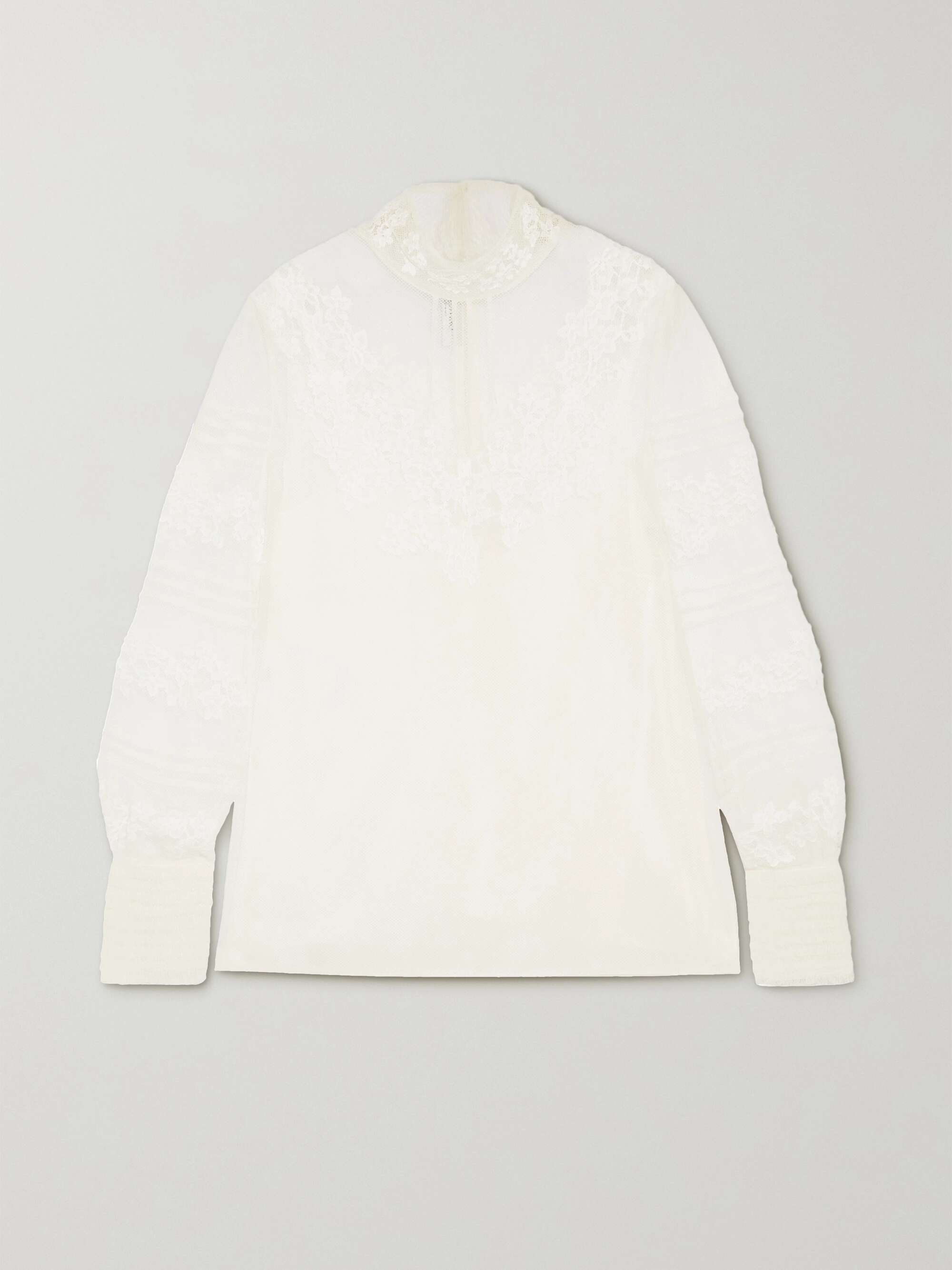 VALENTINO GARAVANI Lace-trimmed wool and silk-blend mesh blouse