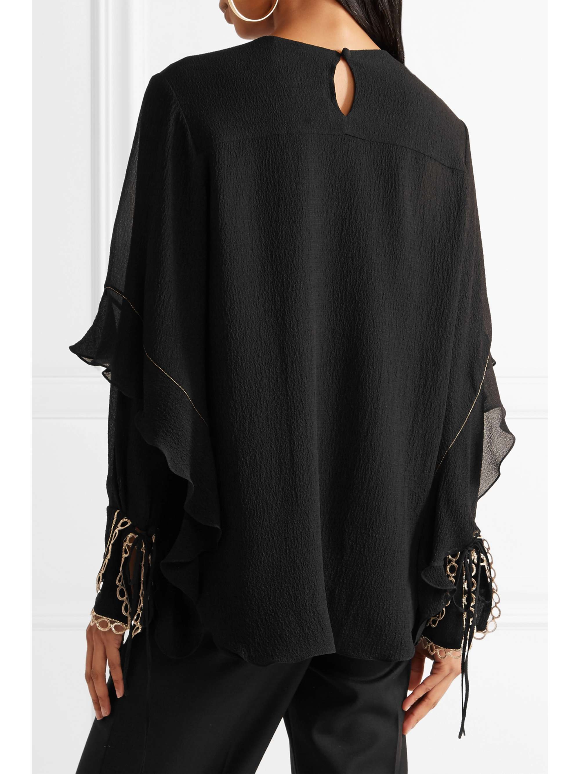 CHLOÉ Ruffled metallic-trimmed silk-seersucker blouse