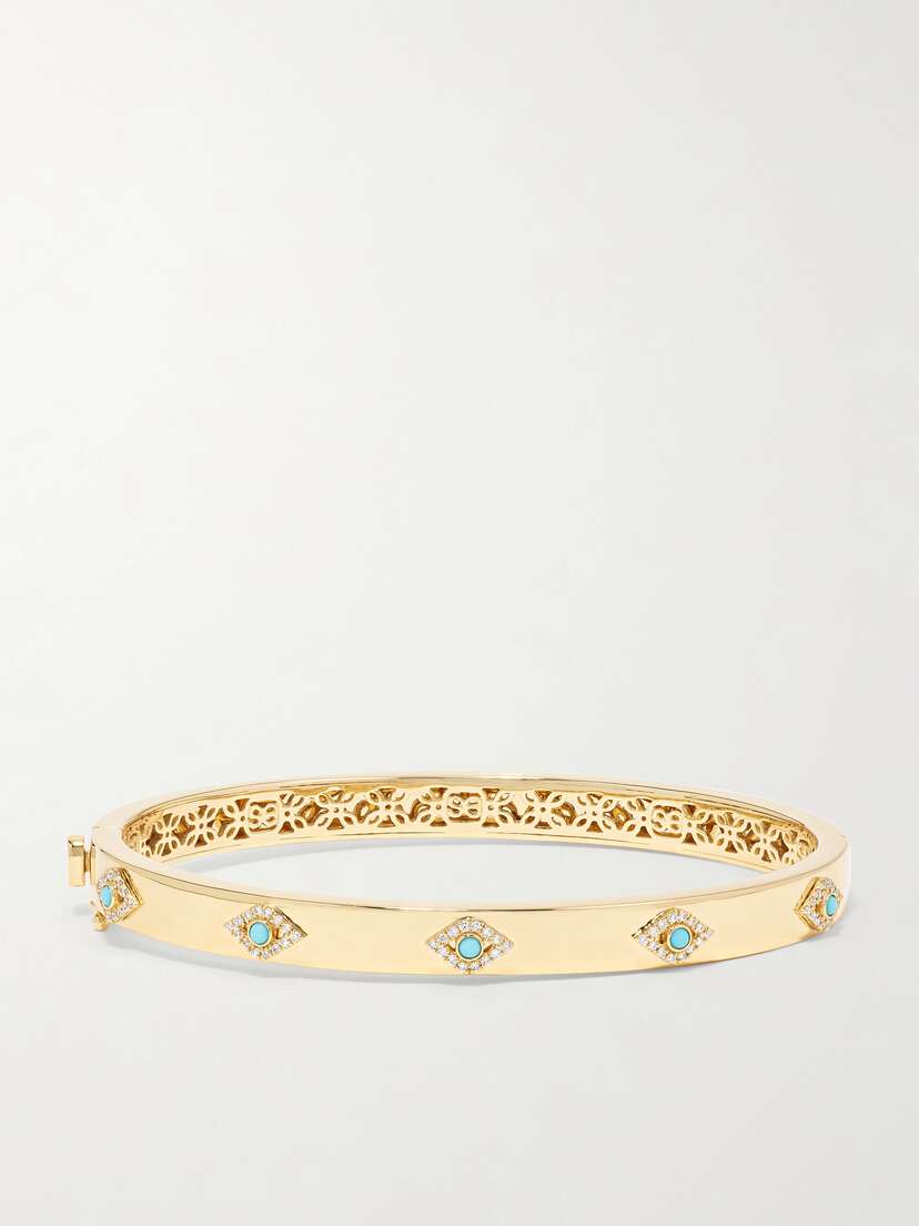 Sydney Evan 14-karat Gold, Diamond And Turquoise Bangle