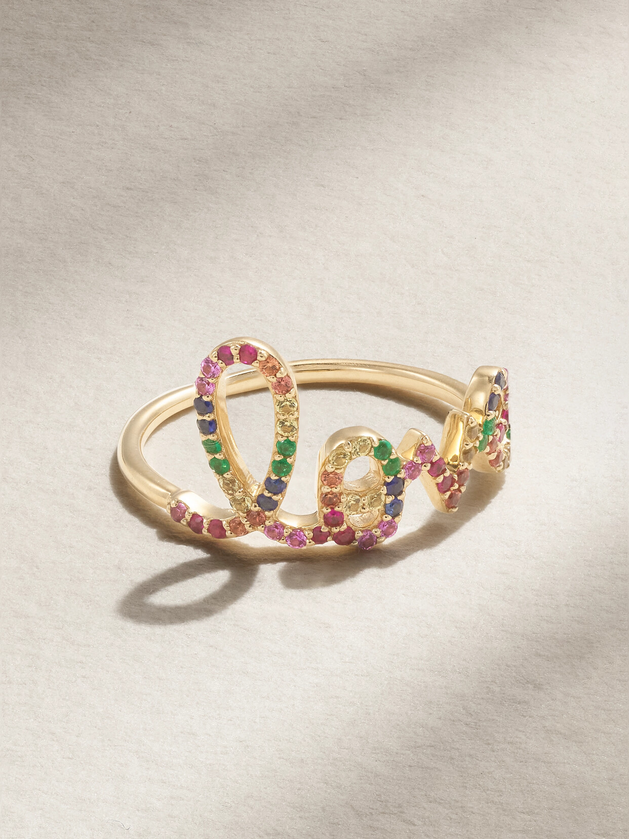 Sydney Evan Large Love 14-karat Gold Multi-stone Ring