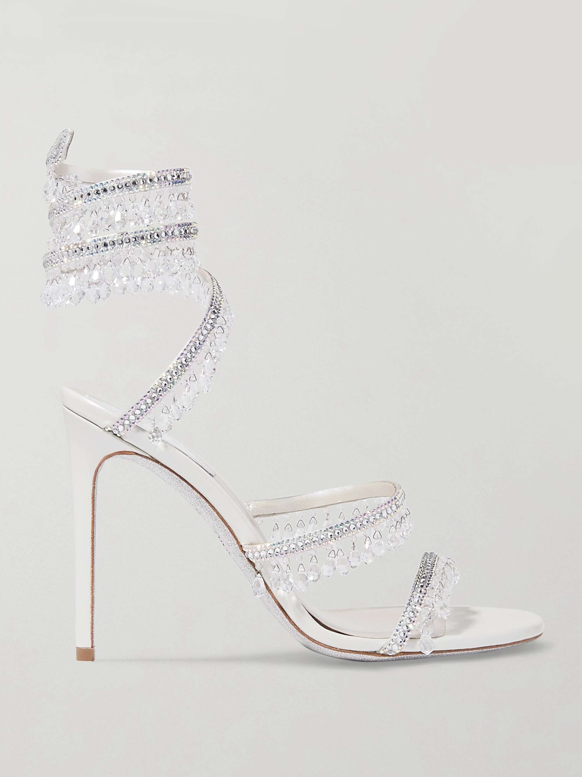 RENÉ CAOVILLA Cleo embellished metallic satin and leather sandals | NET ...