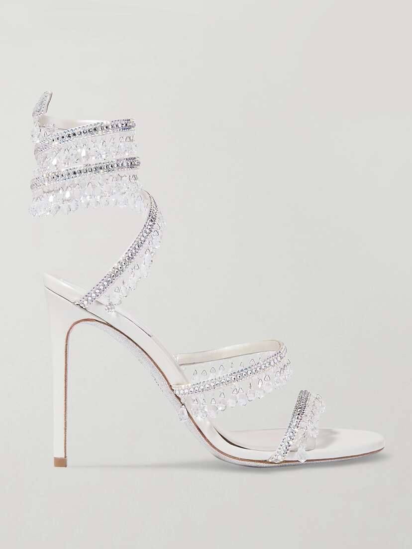 René Caovilla Cleo Embellished Metallic Satin And Leather Sandals