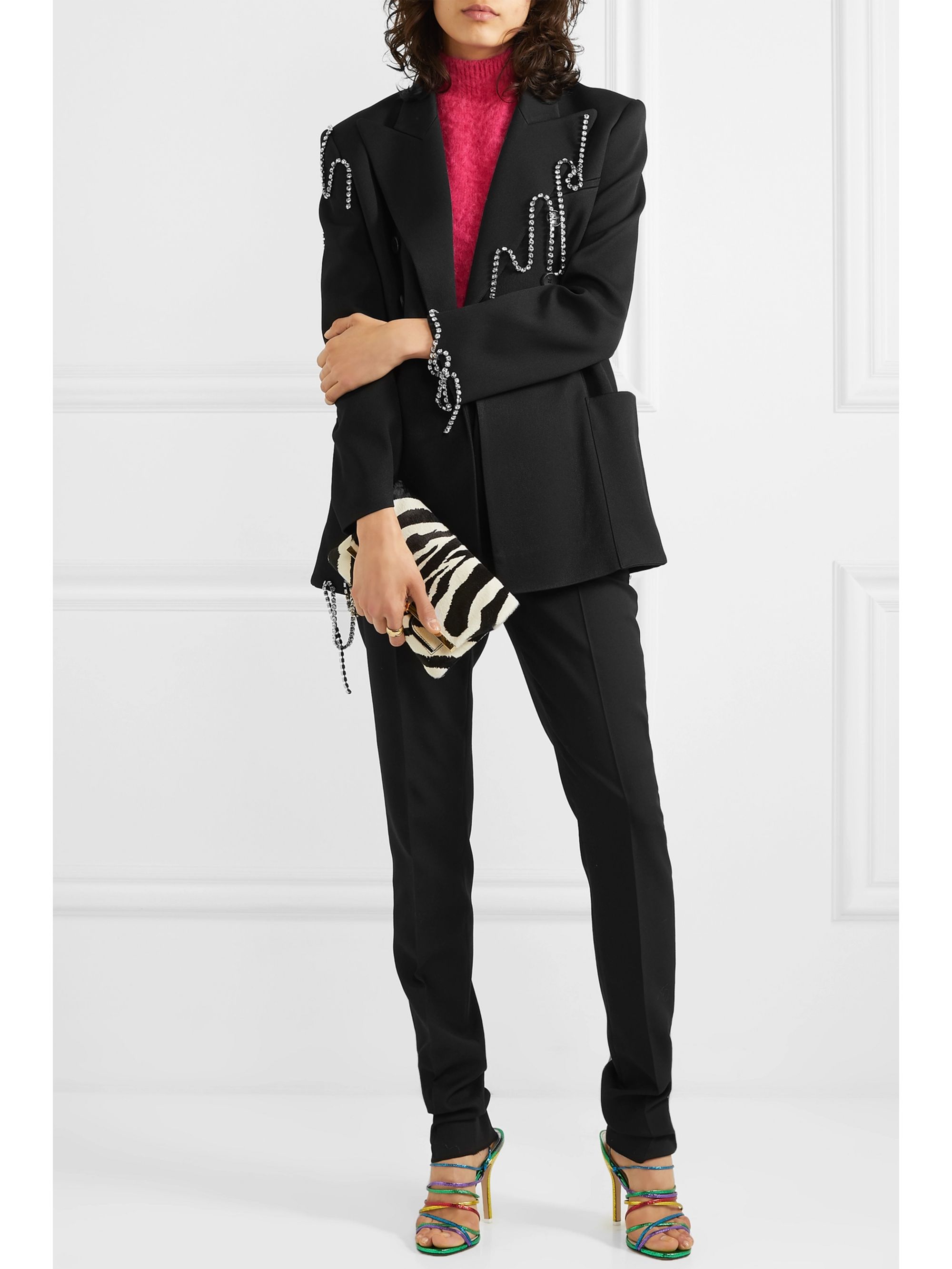 Black Squiggle Crystal Embellished Double Breasted Twill Blazer Christopher Kane Net A Porter