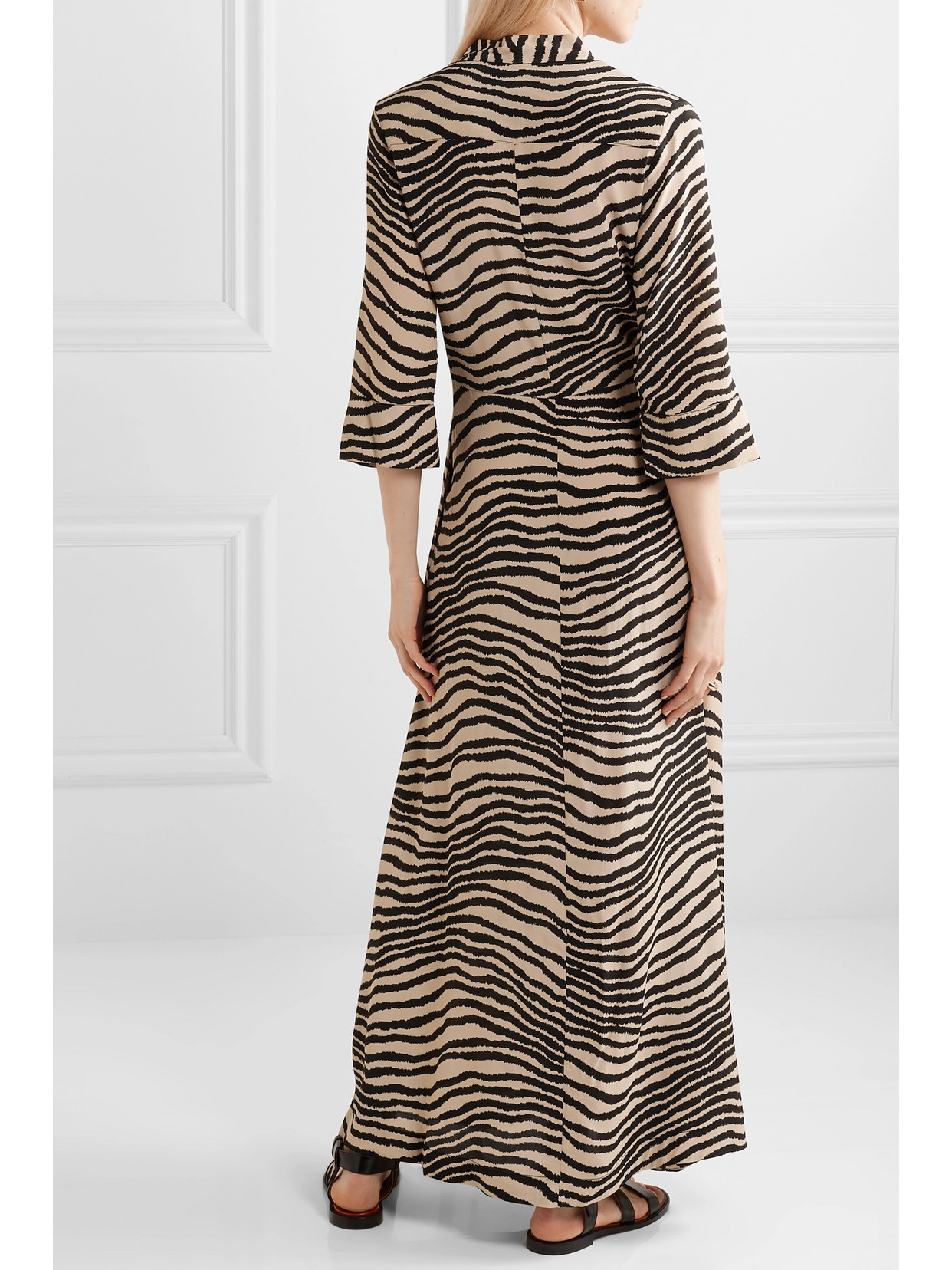 By Malene Birger Diya Zebra-print Gathered Crepe De Chine Maxi Dress In Multi