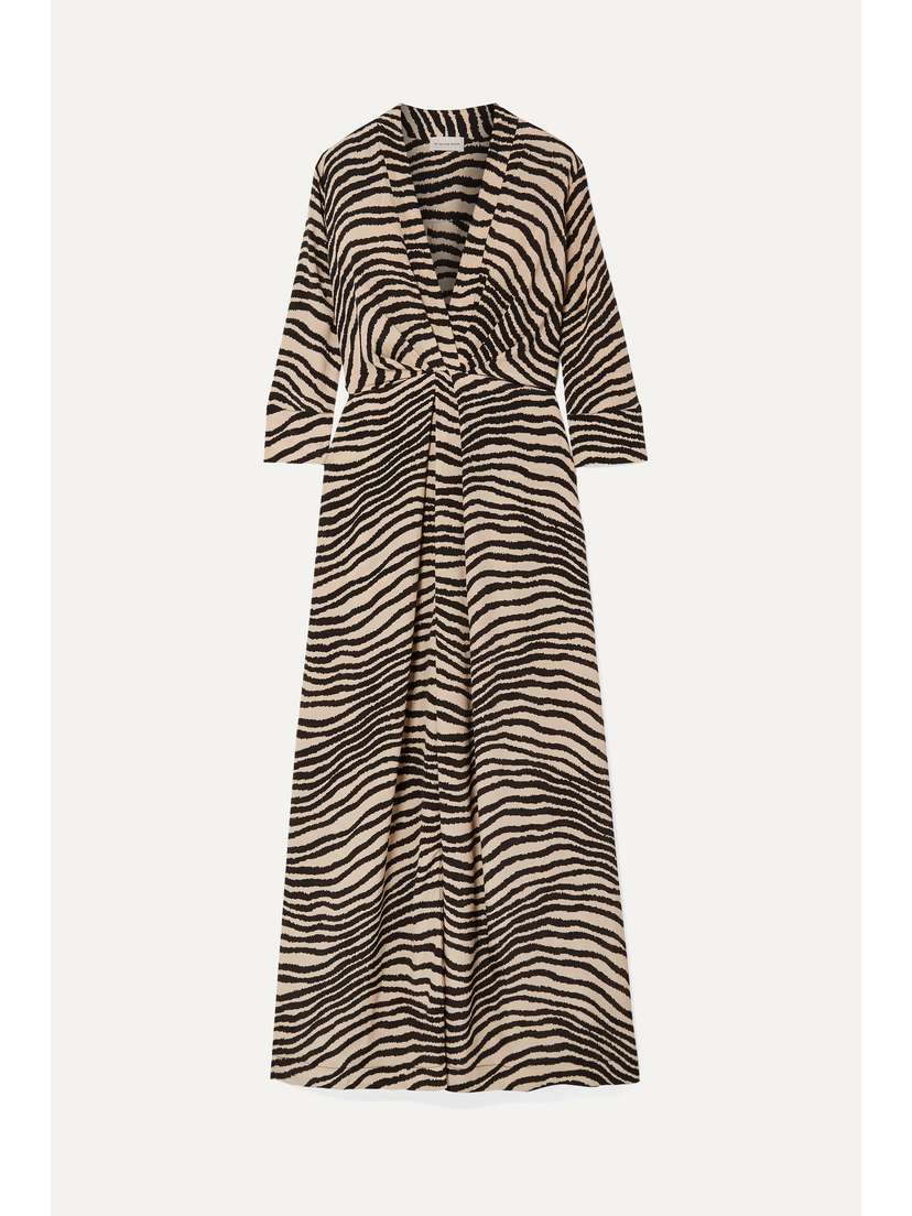 By Malene Birger Diya Zebra-print Gathered Crepe De Chine Maxi Dress
