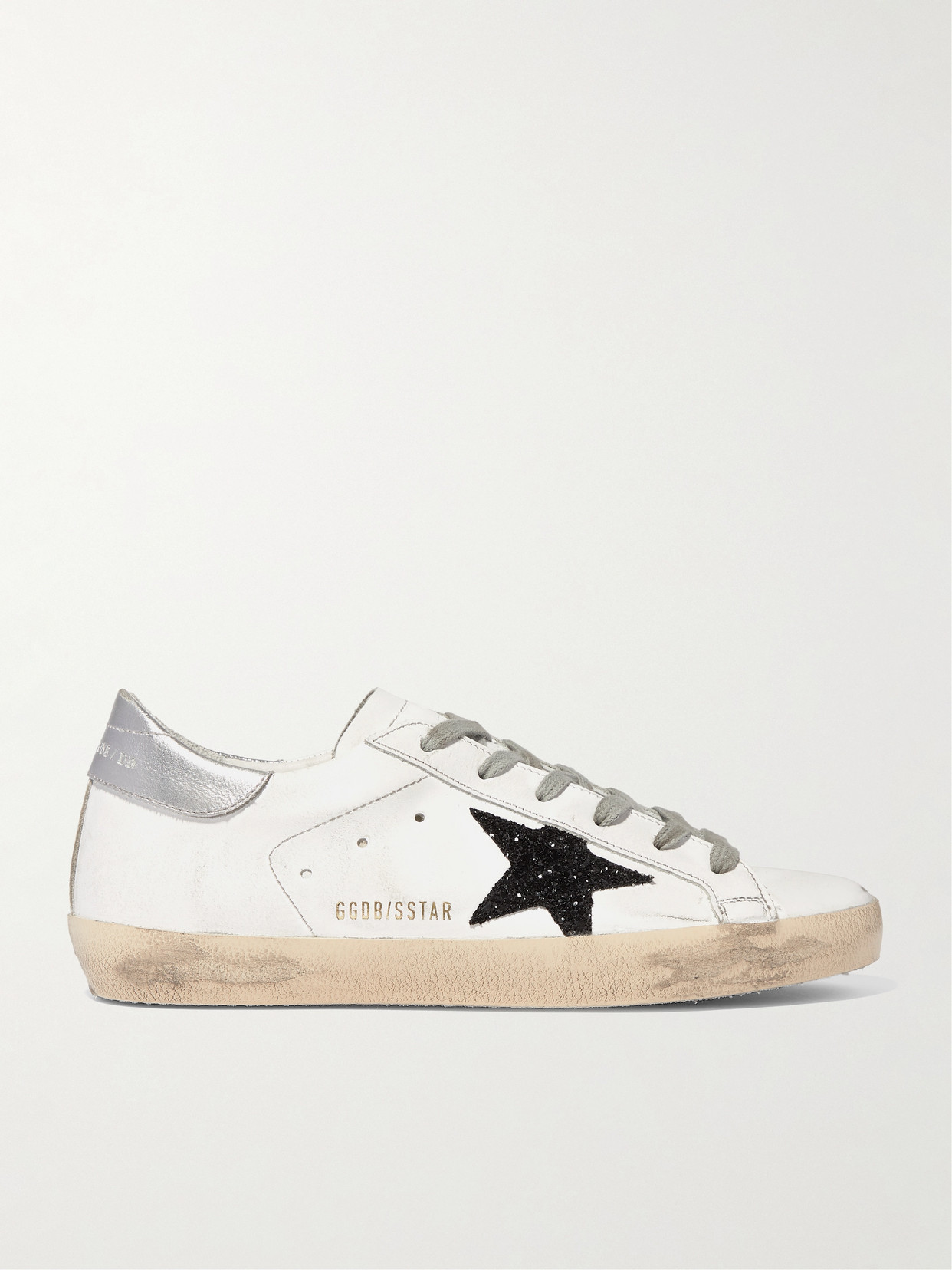 Golden Goose Superstar Glittered Distressed Leather Sneakers In White