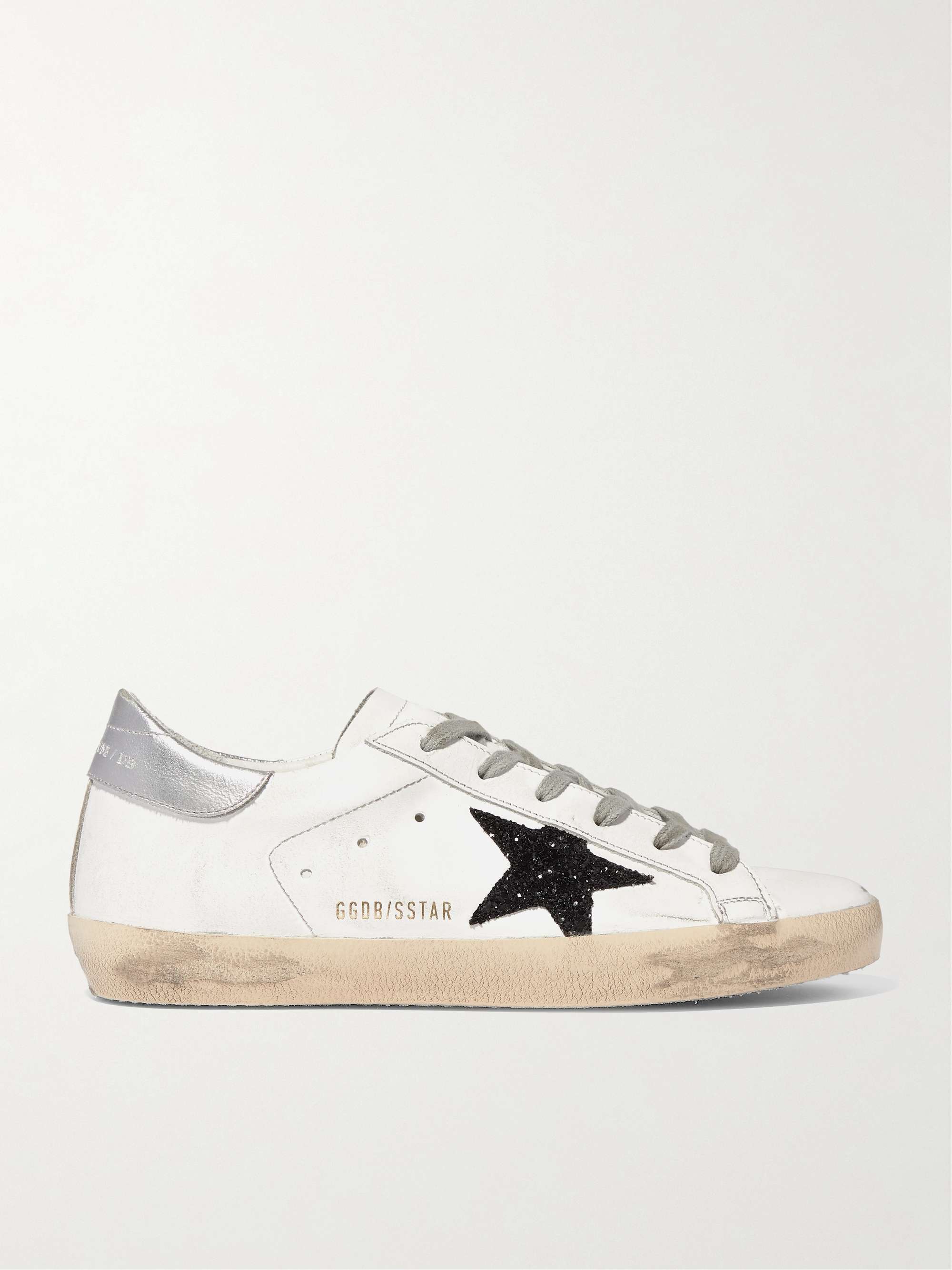 GOLDEN GOOSE Superstar glittered distressed leather sneakers | NET-A-PORTER