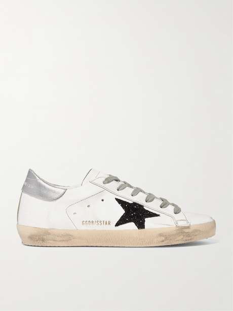 GOLDEN GOOSE Superstar glittered distressed leather sneakers | NET-A-PORTER