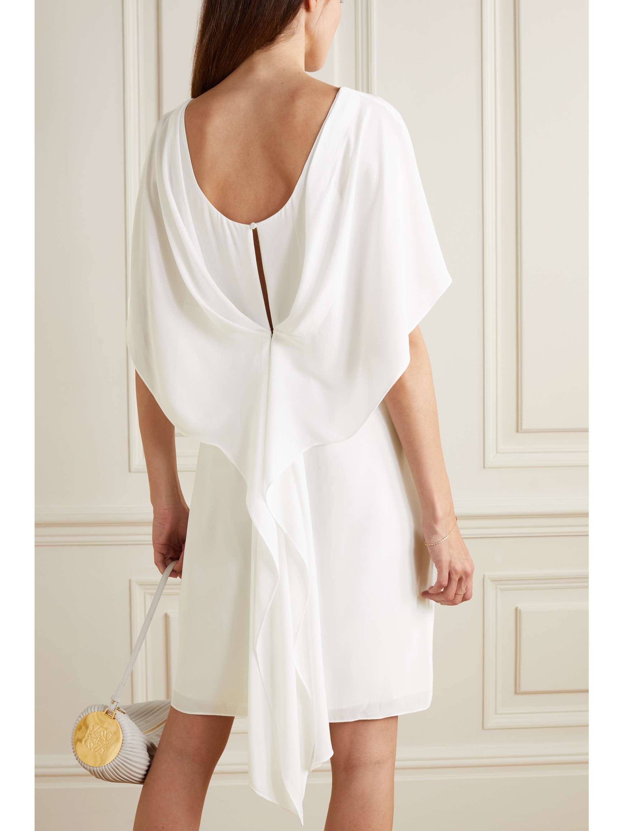 HALSTON Cape-effect crepe de chine mini dress