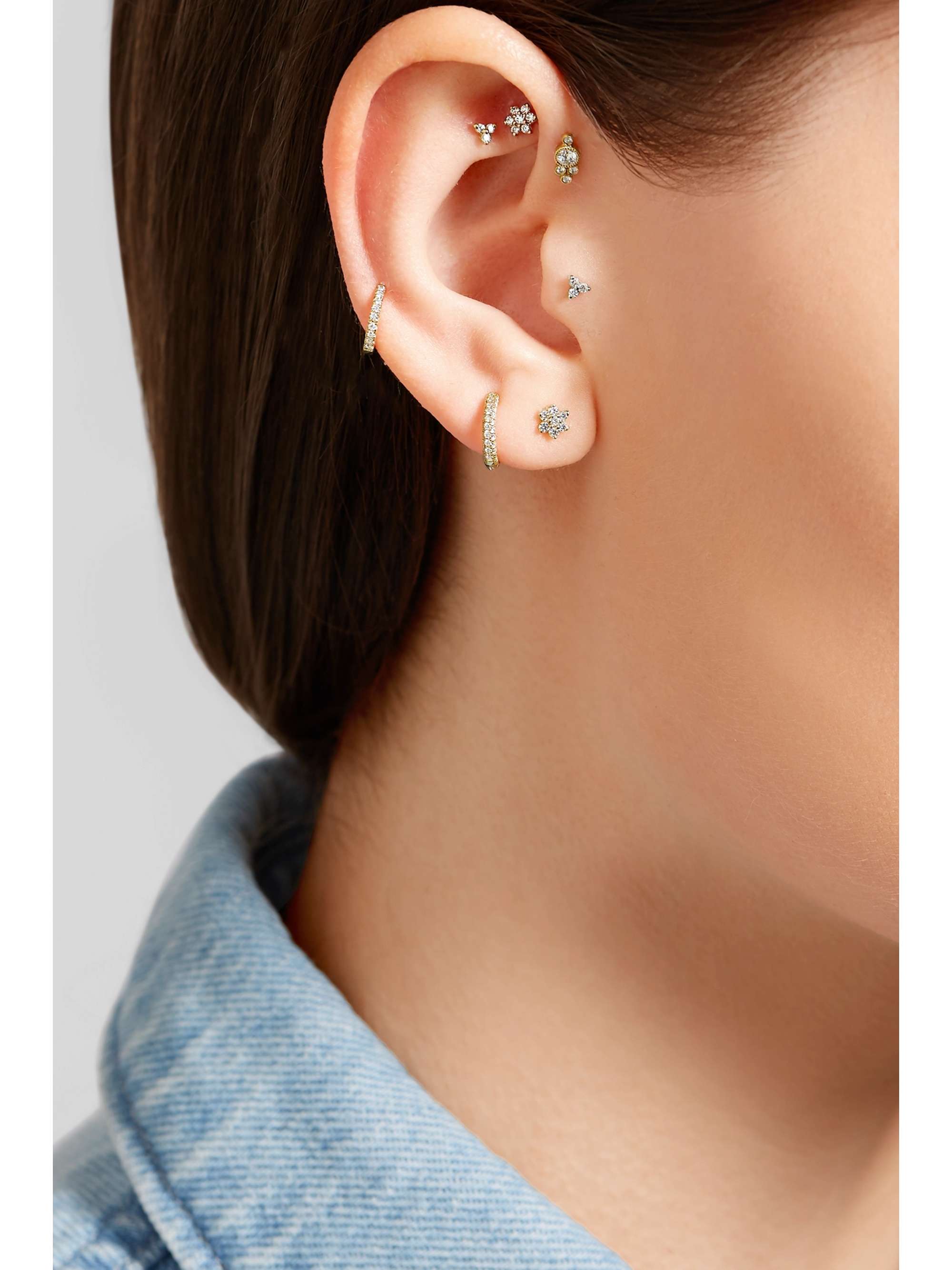 MARIA TASH 6.5mm 18-karat gold diamond hoop earring