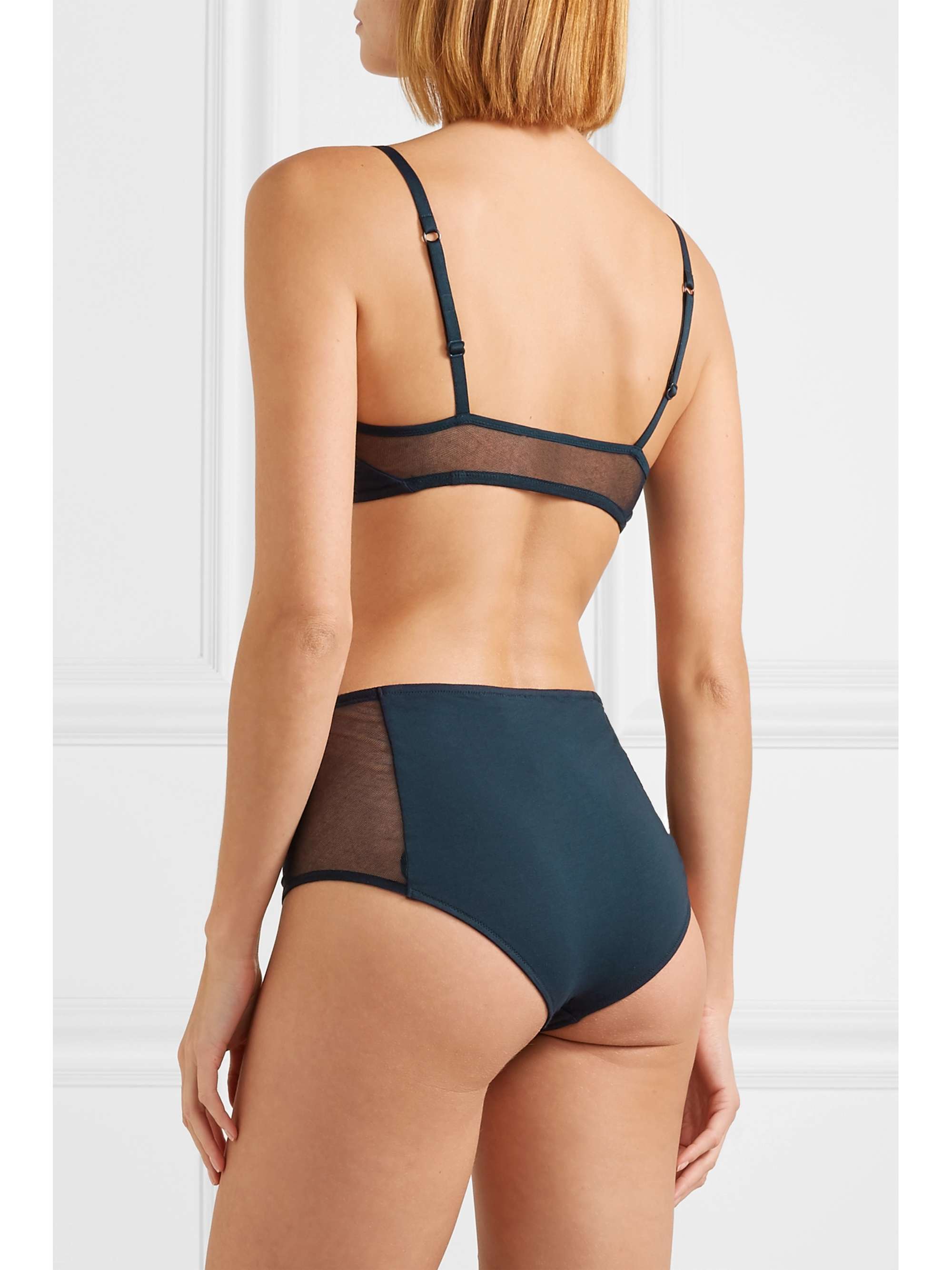 SKIN Oralie tulle-trimmed stretch organic Pima cotton-jersey soft-cup bra