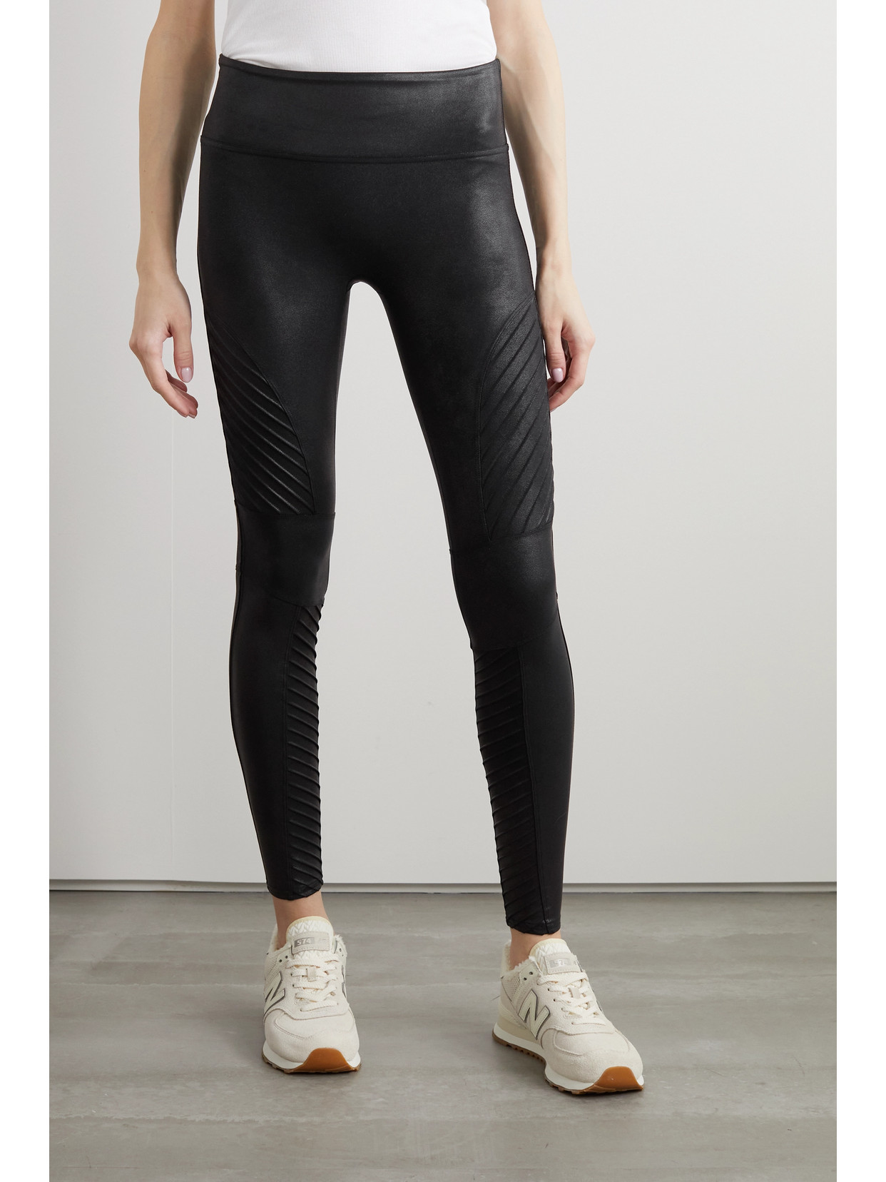 Shop Spanx Moto Faux Stretch-leather Leggings In Black