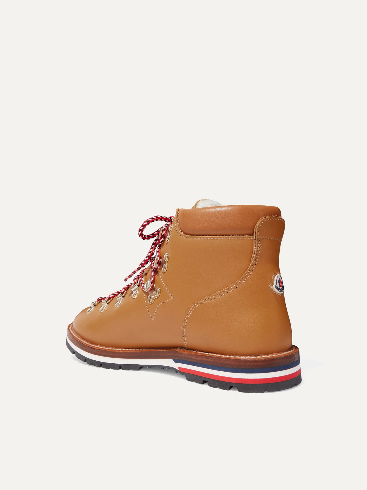 Shop Moncler Blanche Shearling-lined Leather Ankle Boots In Tan