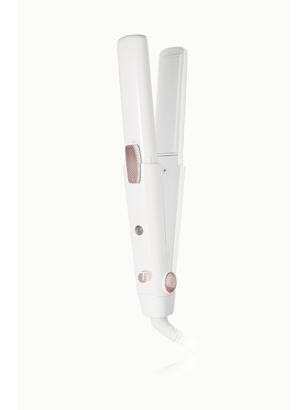 T3 Singlepass Compact Travel Styling Flat Iron With Cap (white & Rose Gold) In White