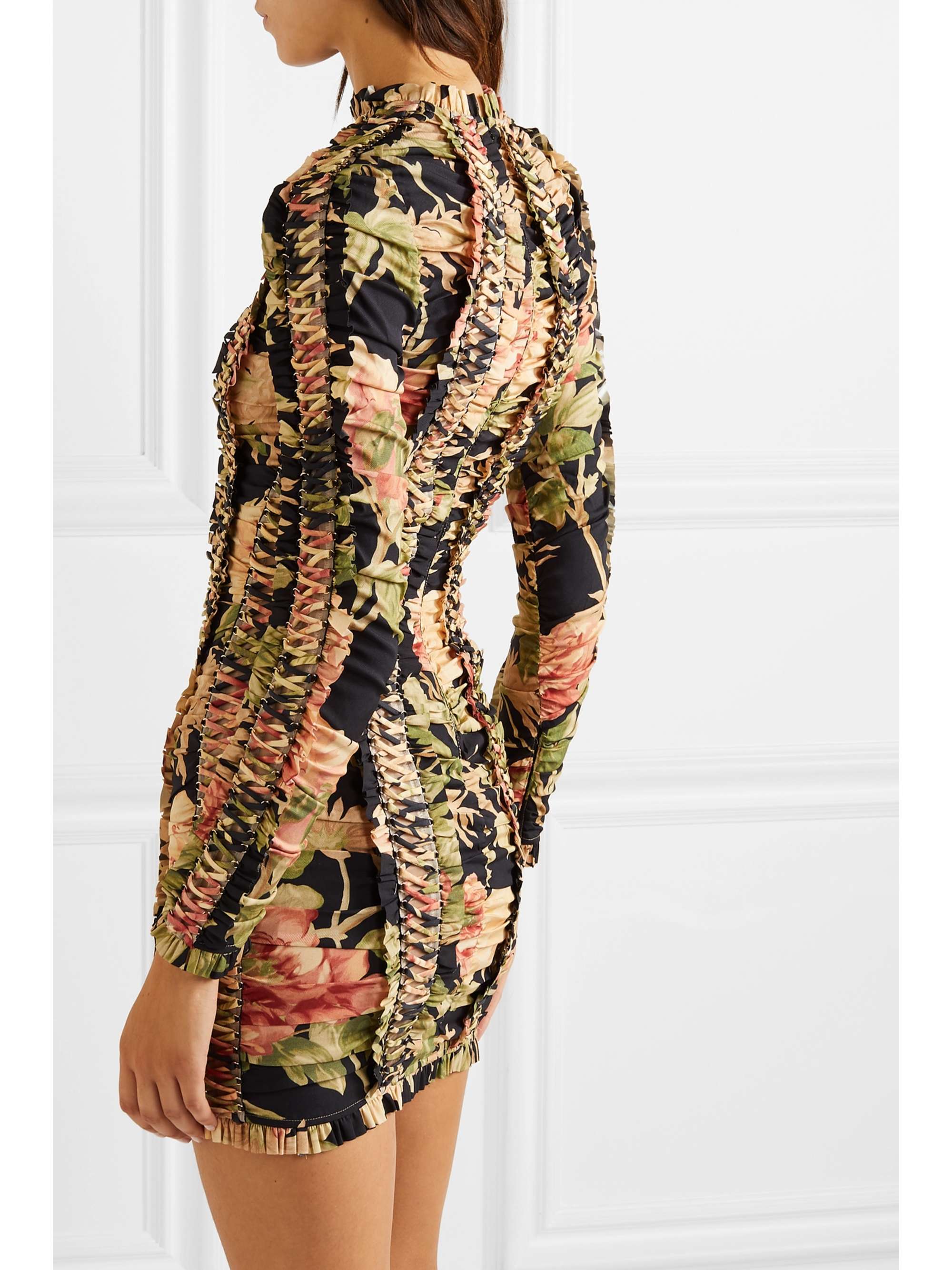 ZIMMERMANN Espionage lace-up floral-print stretch-silk mini dress