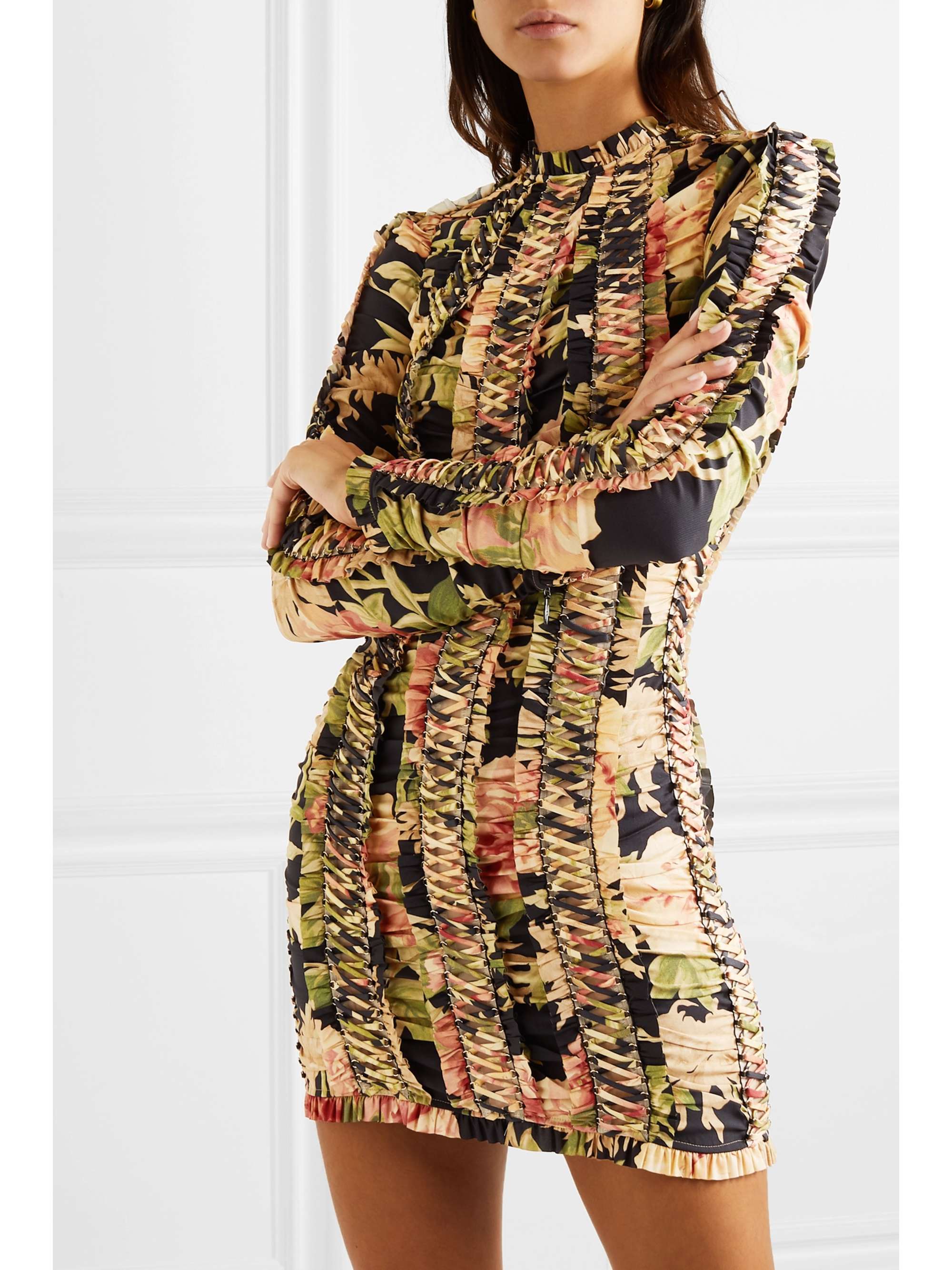 ZIMMERMANN Espionage lace-up floral-print stretch-silk mini dress