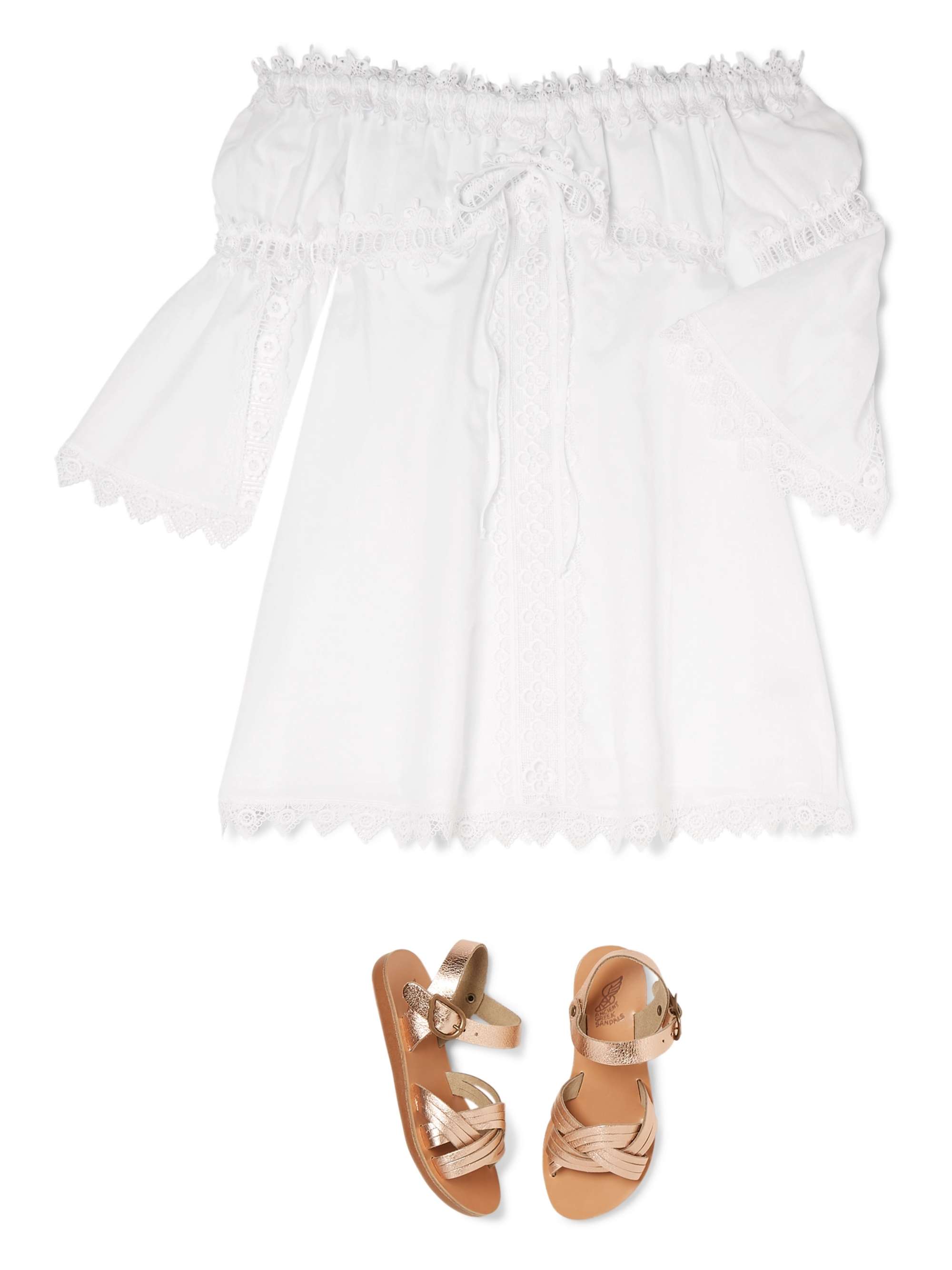 CHARO RUIZ KIDS Campana off-the-shoulder crocheted lace-paneled cotton-blend dress