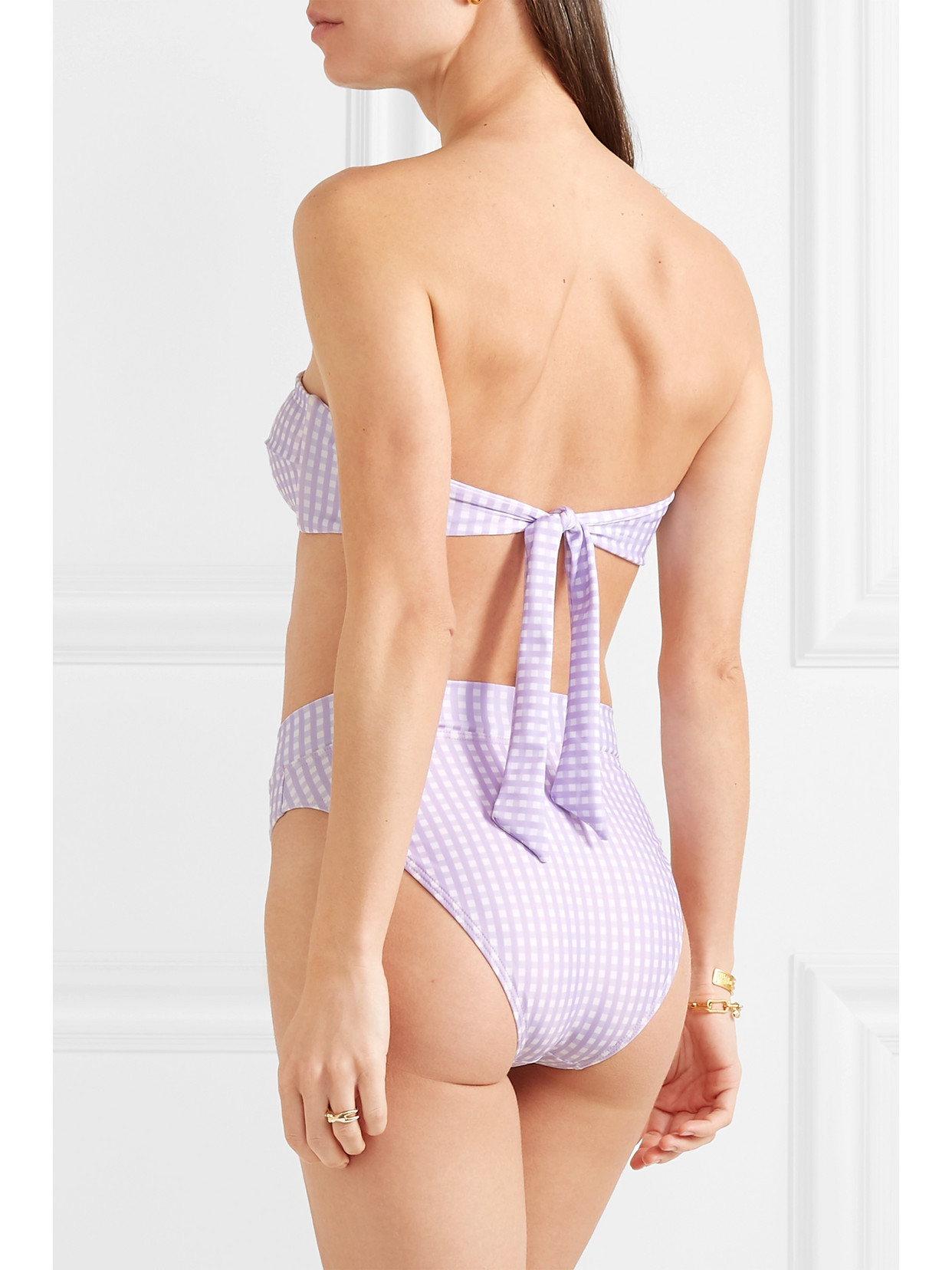 Peony + Net Sustain Gingham Bandeau Bikini Top In Purple