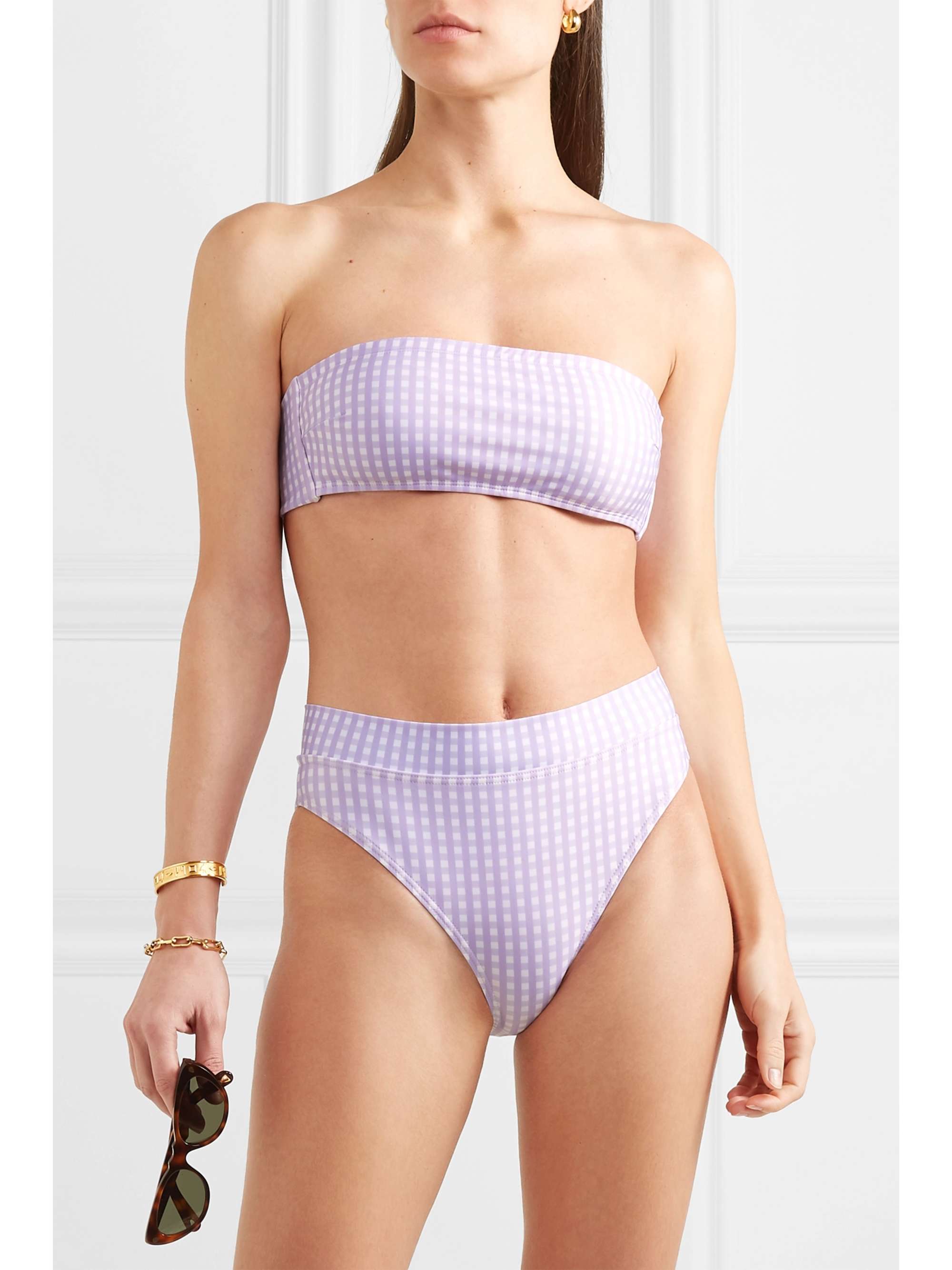 PEONY + NET SUSTAIN gingham bandeau bikini top