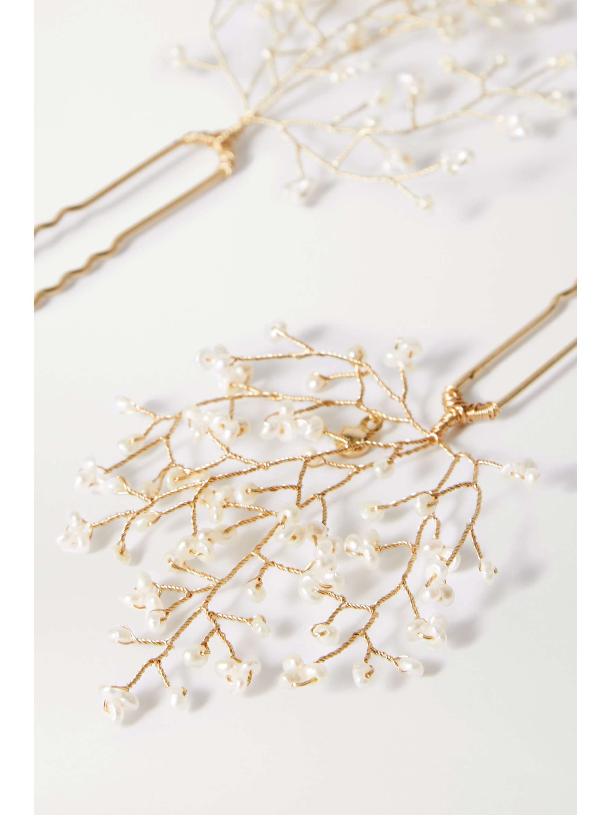 14 / Quatorze Baby's Breath set of two gold-tone pearl hair pins